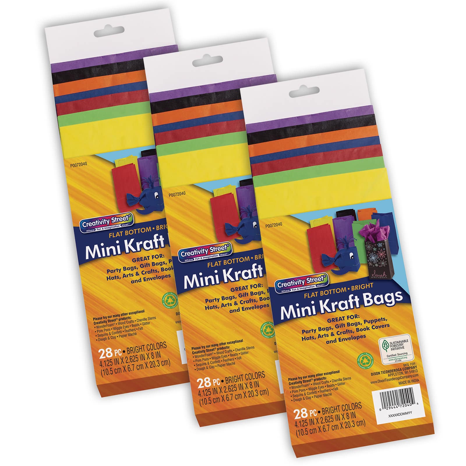 Creativity Street 3 Pack Assorted Bright Colors Mini Kraft Bag