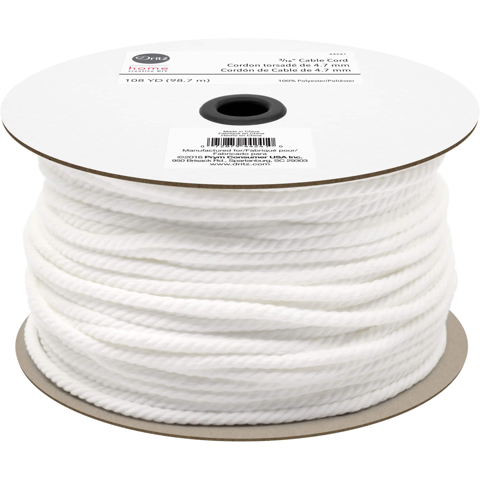 Dritz&#xAE; Home White Polyester 3/16&#x22; Cable Cord, 108yd.
