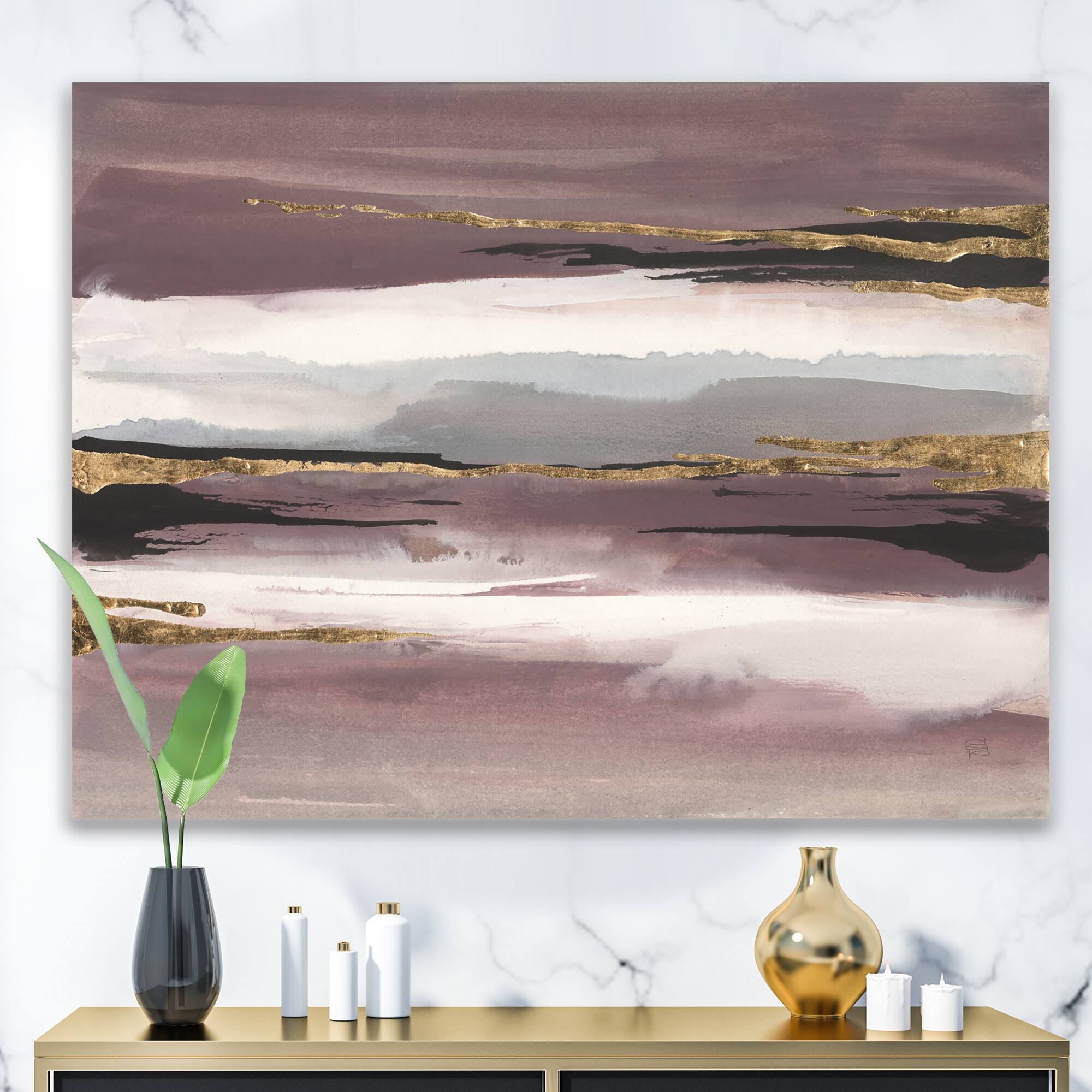 Designart - Purple Glam Storm I - Glam &#x26; Shabby Chic Canvas Artwork