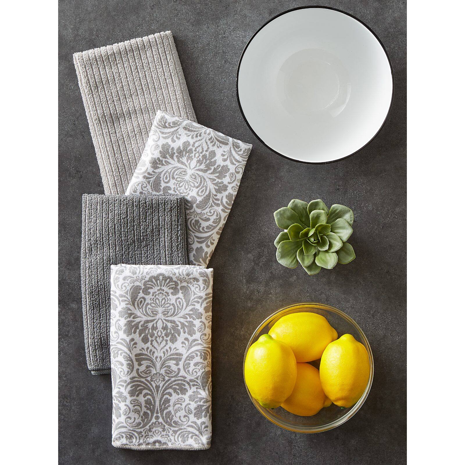 Gray Damask Microfiber Dishtowel, 4ct.