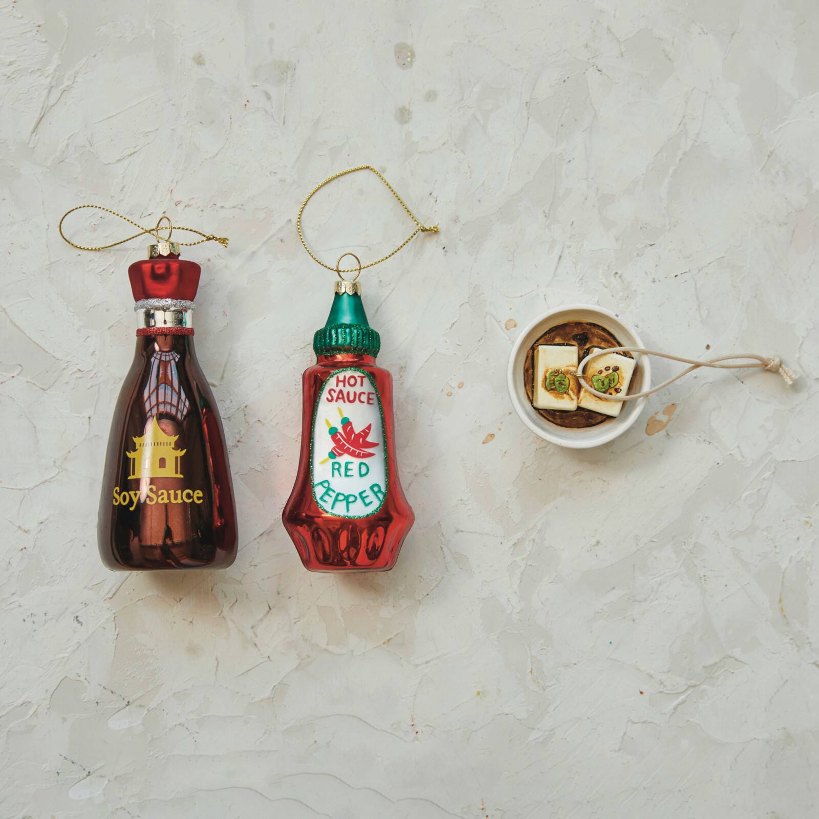 Hello Honey&#xAE; 5.75&#x22; Hand-Painted Glass Soy Sauce Bottle Ornament with Glitter