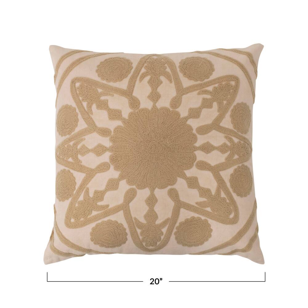 Hello Honey® Natural & Beige Embroidery Cotton Pillow