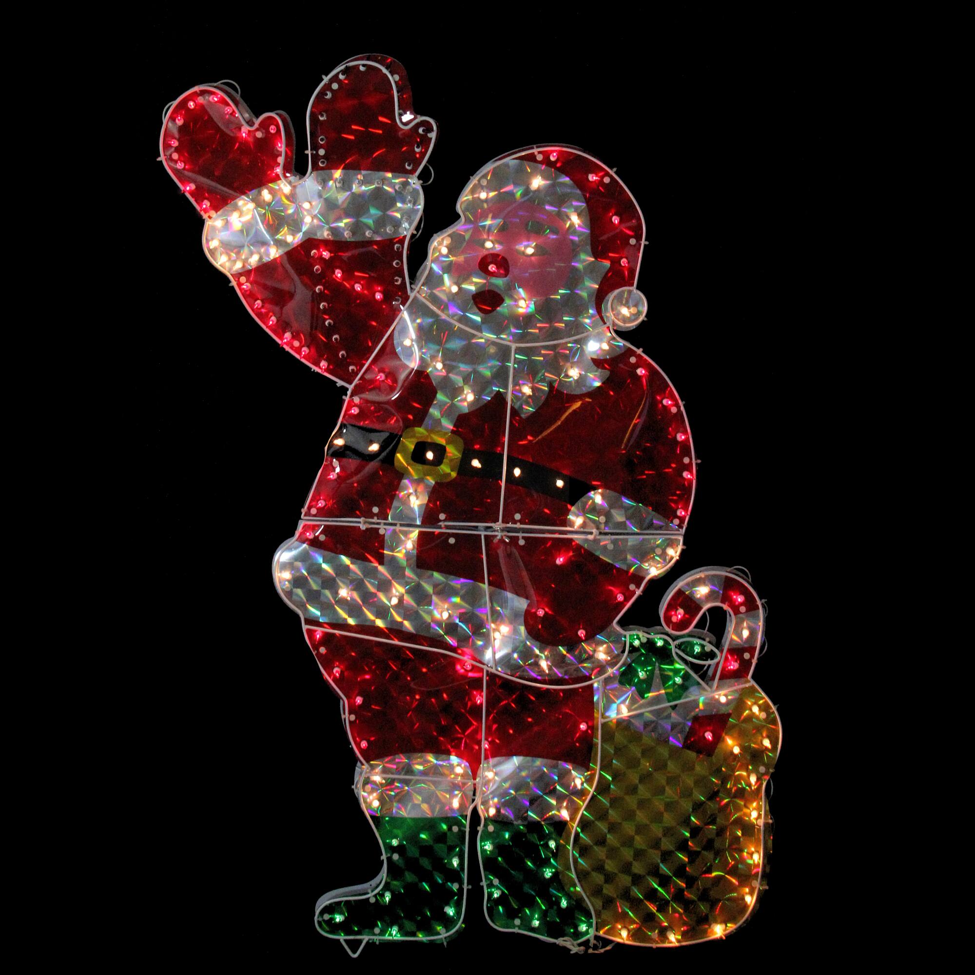 4ft. Holographic Lighted Waving Santa Claus Christmas Yard Art Decoration