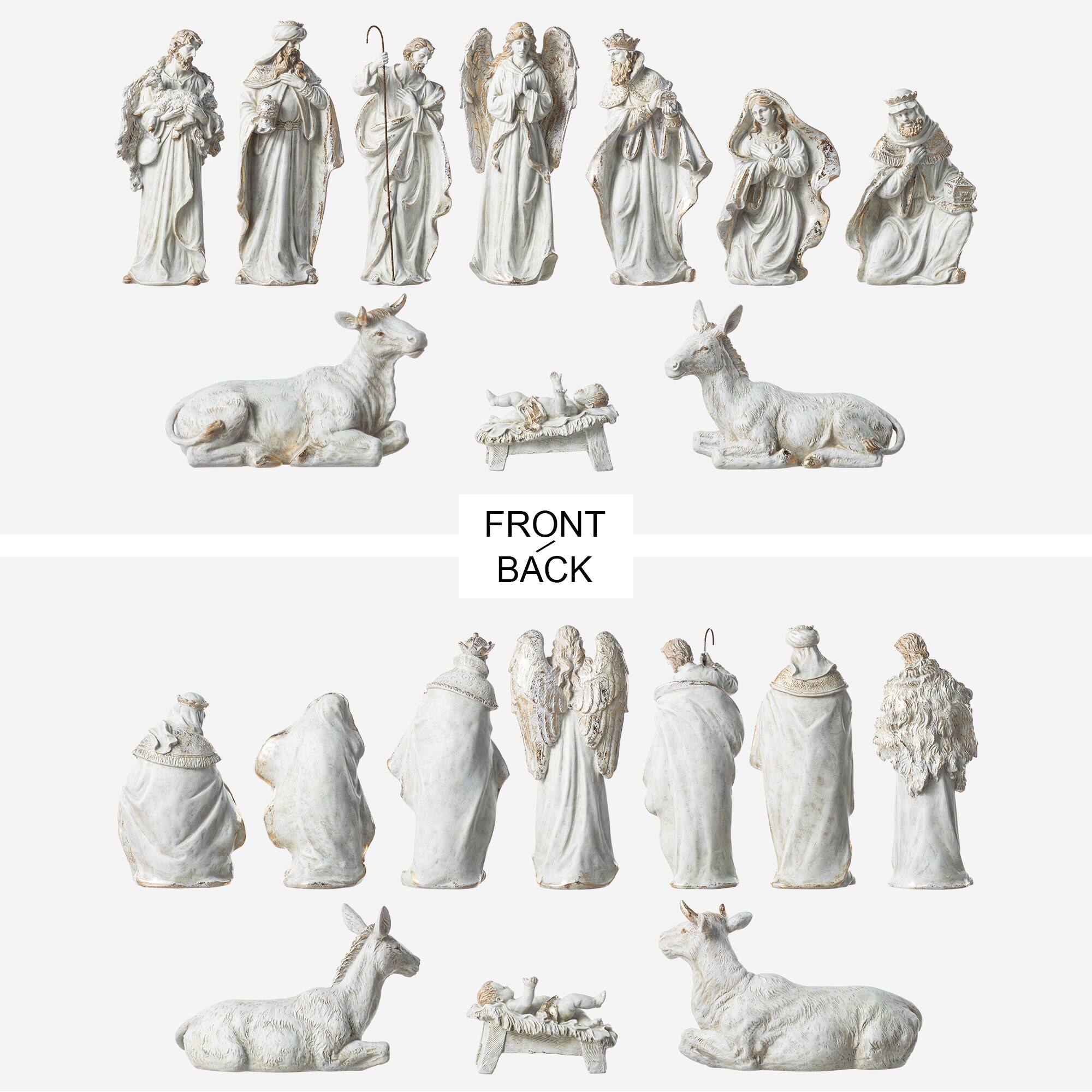 Glitzhome&#xAE; 10-Piece Ivory &#x26; Gold Resin Nativity Figurine Set