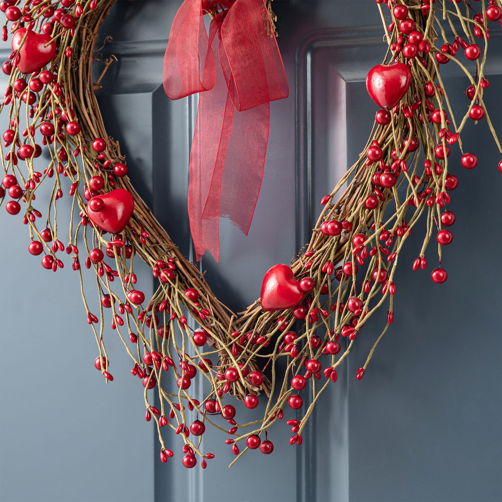Glitzhome® 17" Valentine's Berry Heart Wreath