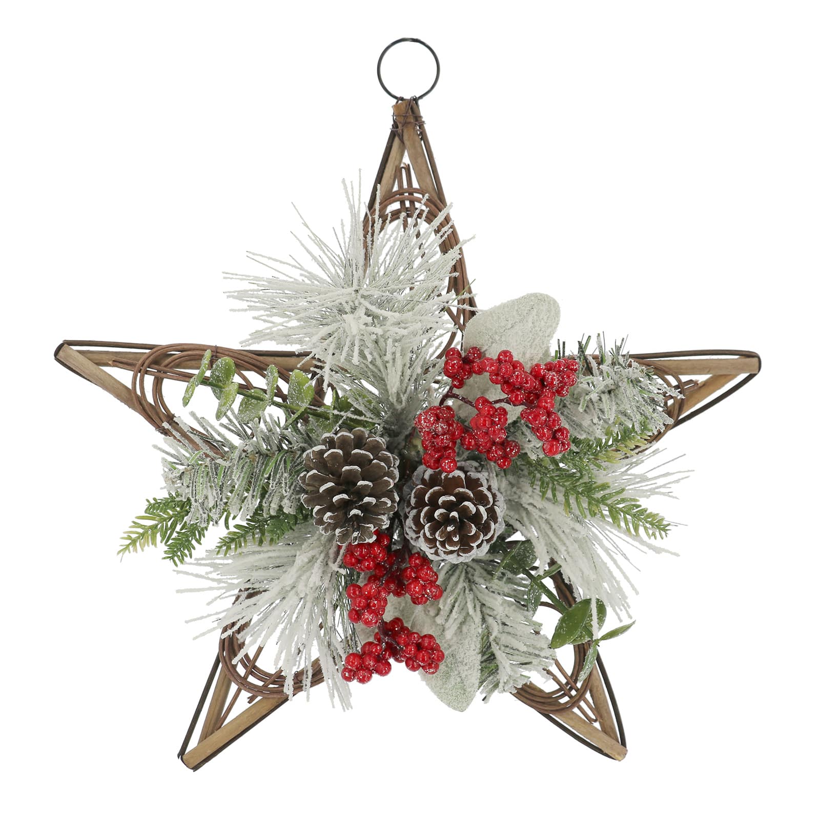 15&#x22; Snowy Pine with Red Berry &#x26; Pinecone Grapevine Star by Ashland&#xAE;