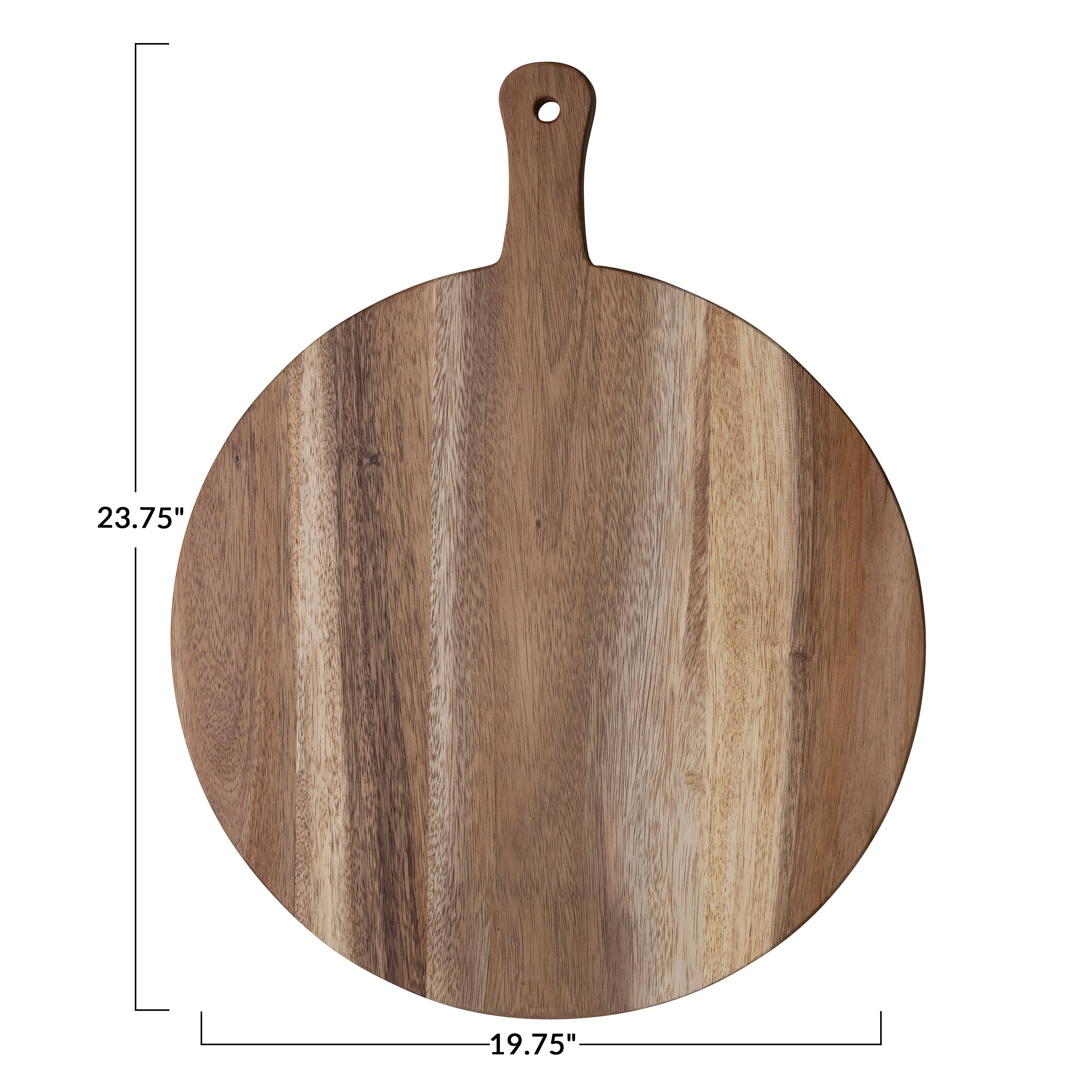 Hello Honey® 25" Natural Modern Round Wood Cutting or Charcuterie Board with Handle