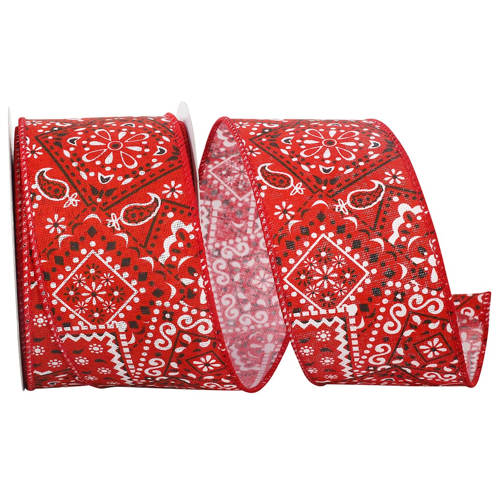 JAM Paper 2.5&#x22; x 10yd. Red Bandana Today Wired Ribbon