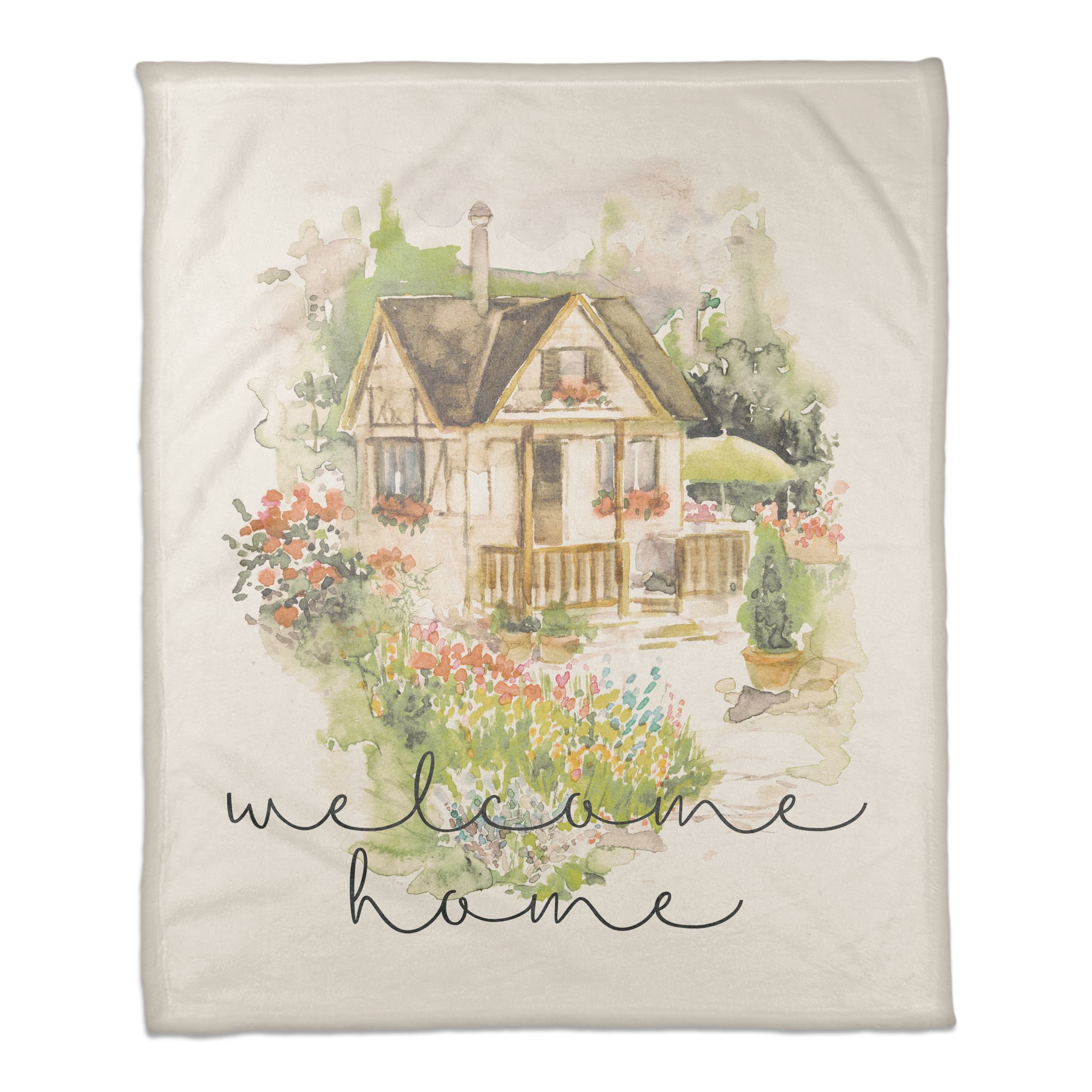 Welcome Watercolor Cottage Fleece Blanket