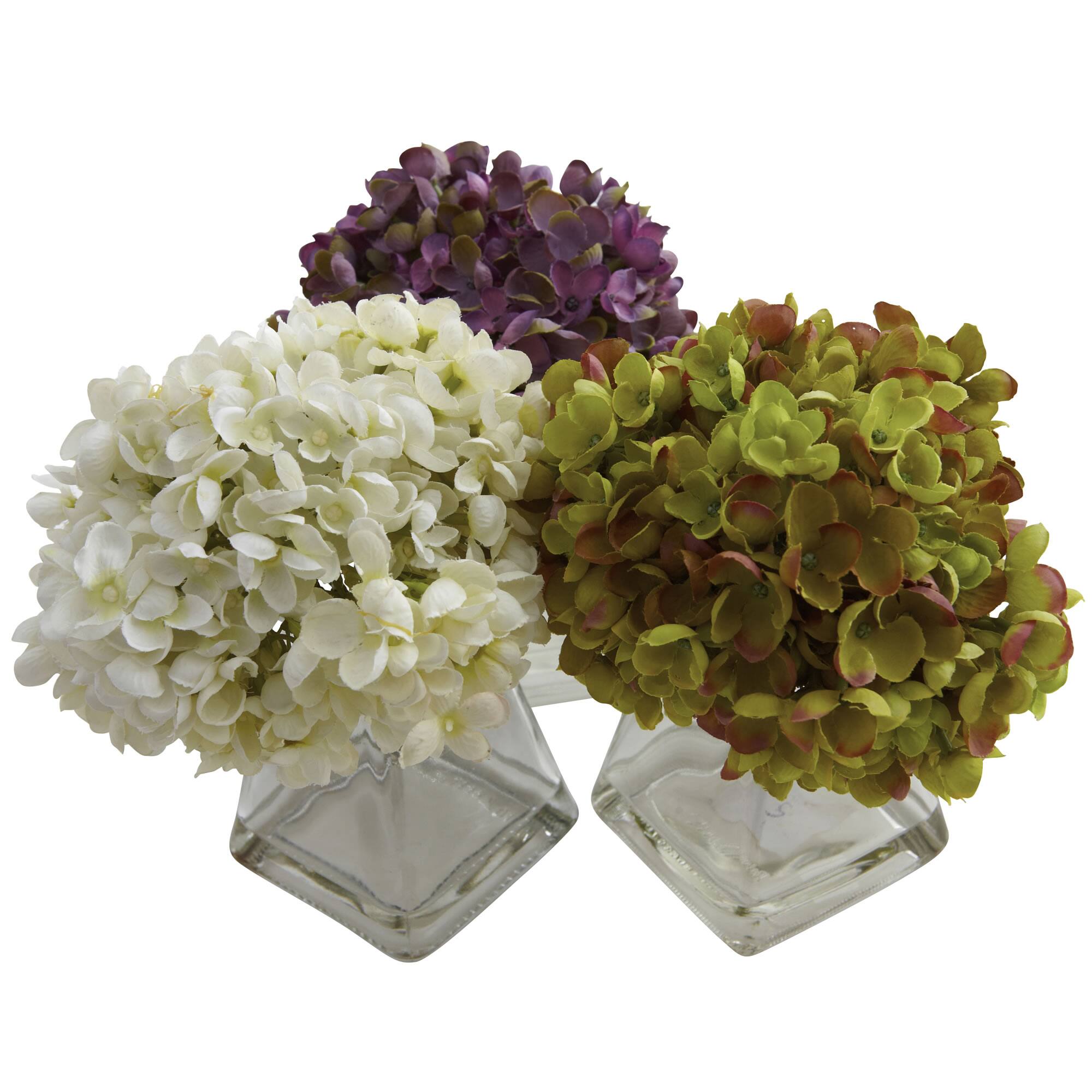 Green, Purple &#x26; White Hydrangea with Vase, 3ct.