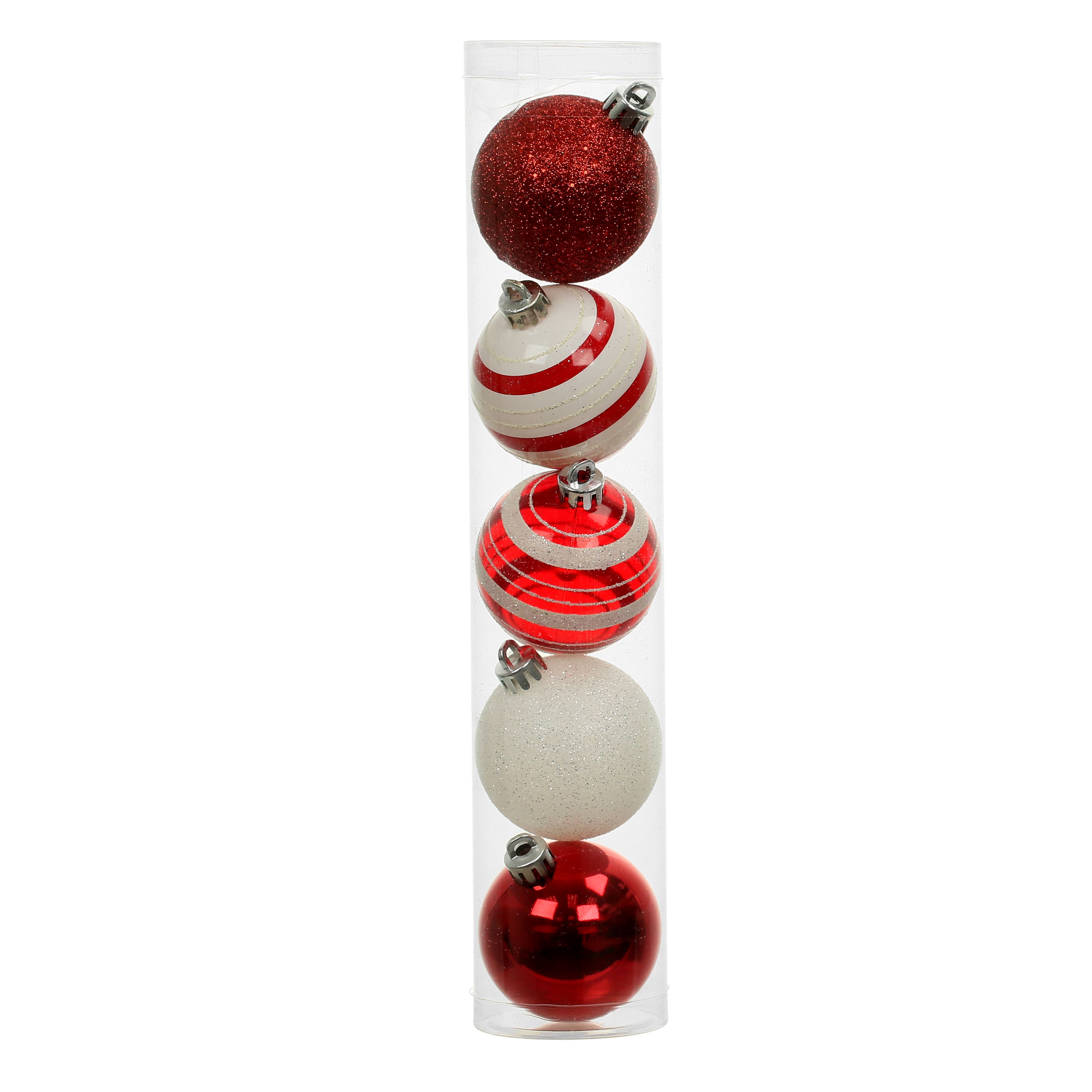 5 Pack 2.2&#x22; Red &#x26; White Shatterproof Ball Ornaments by Ashland&#xAE;