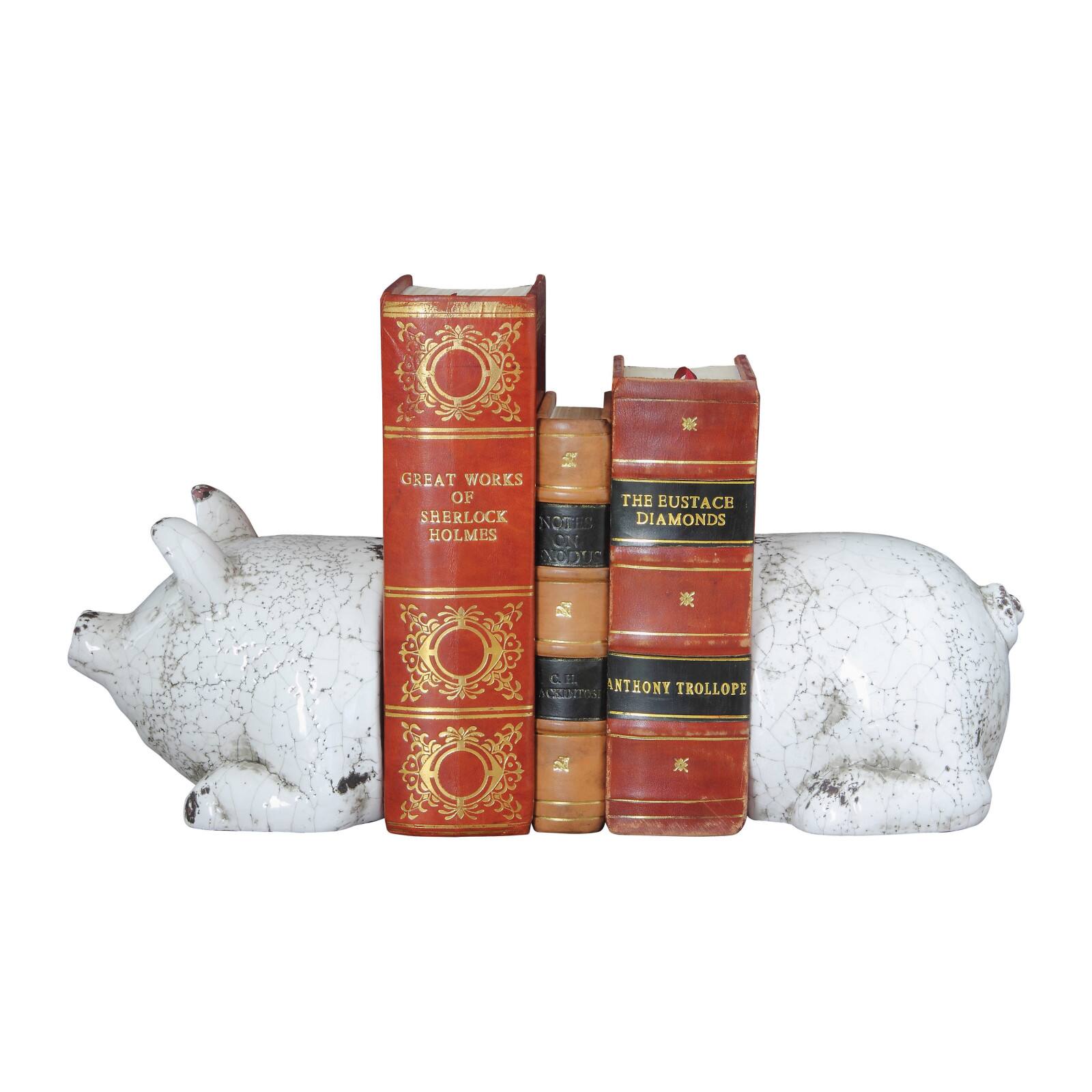 Hello Honey® Distressed White Pig Terracotta Bookends Set