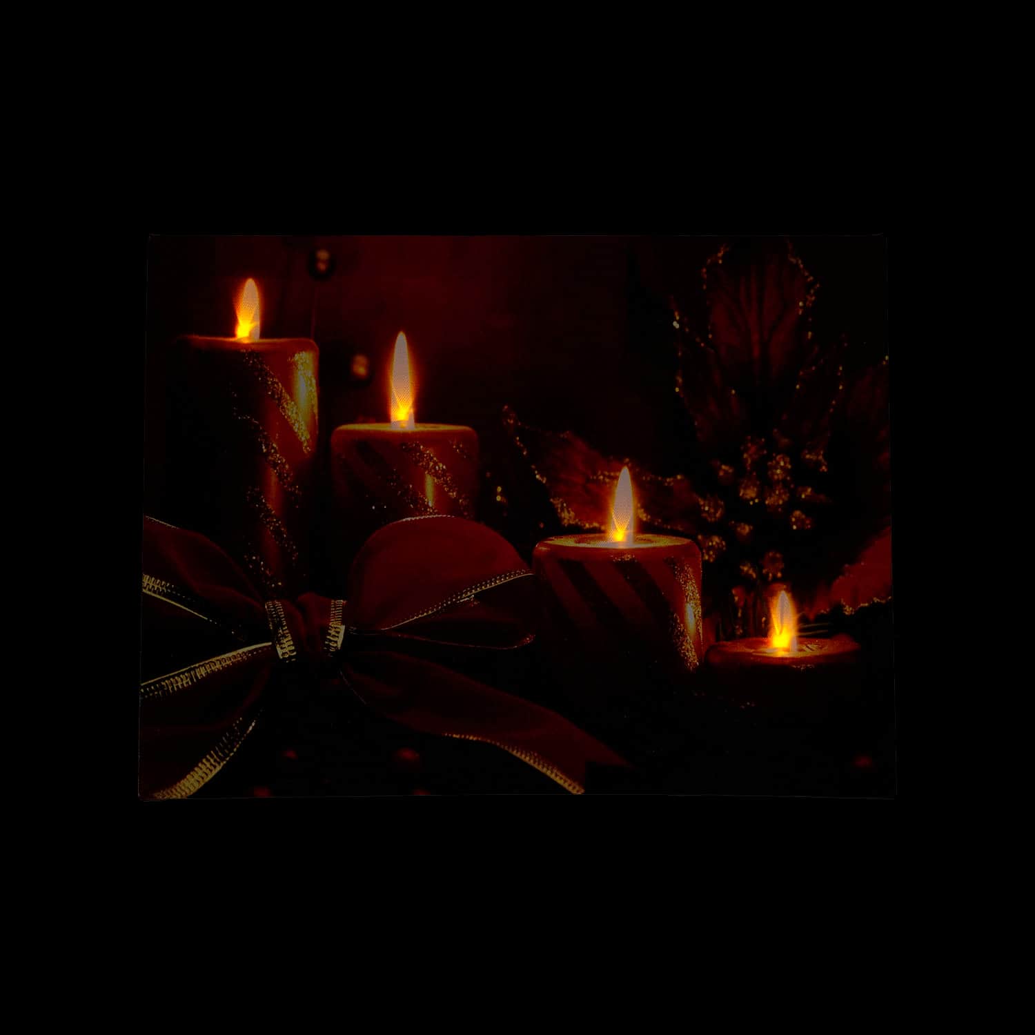 LED Lighted Glitter Striped Candles With Poinsettia & Bow Christmas Wall Art