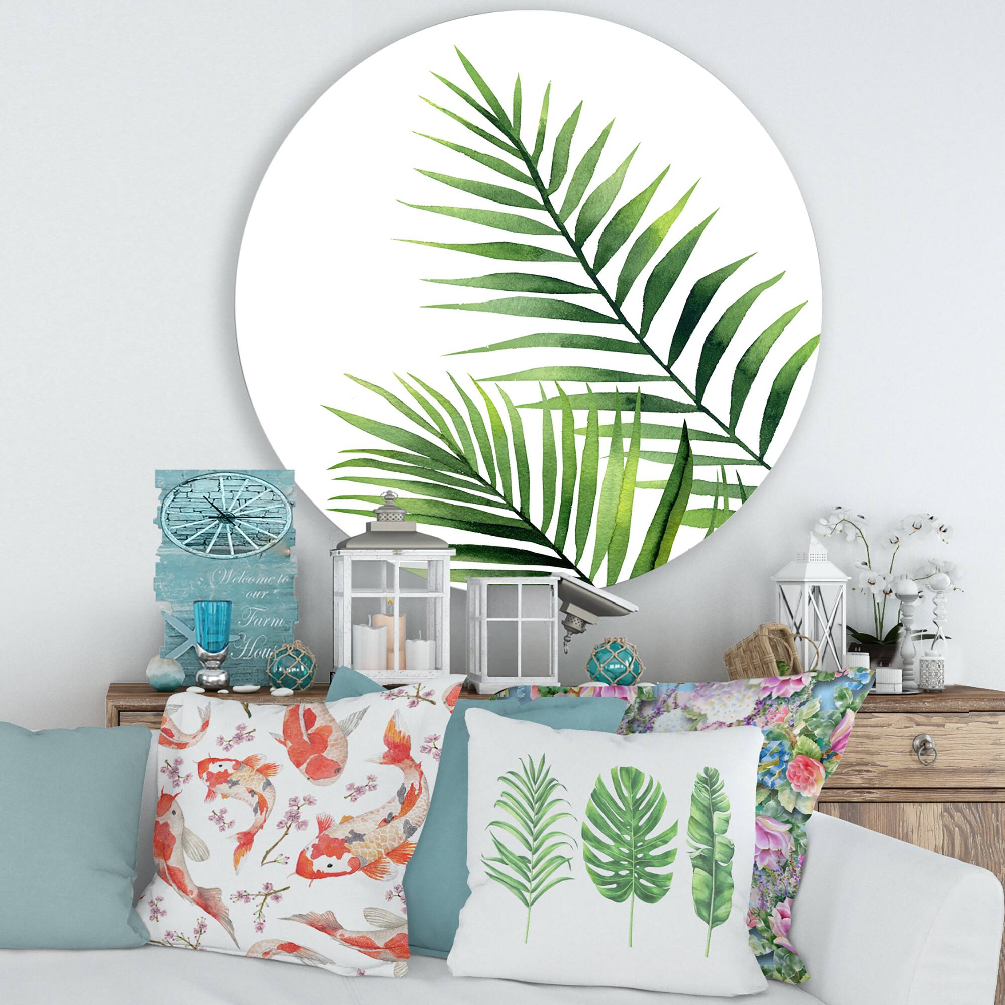Designart - Fern Leaves Detail III - Farmhouse Metal Circle Wall Art