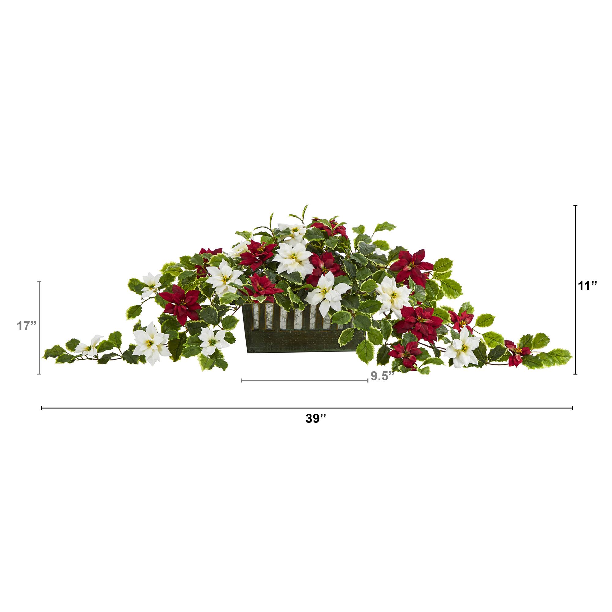 39&#x201D; Poinsettia &#x26; Variegated Holly Artificial Plant in Decorative Planter