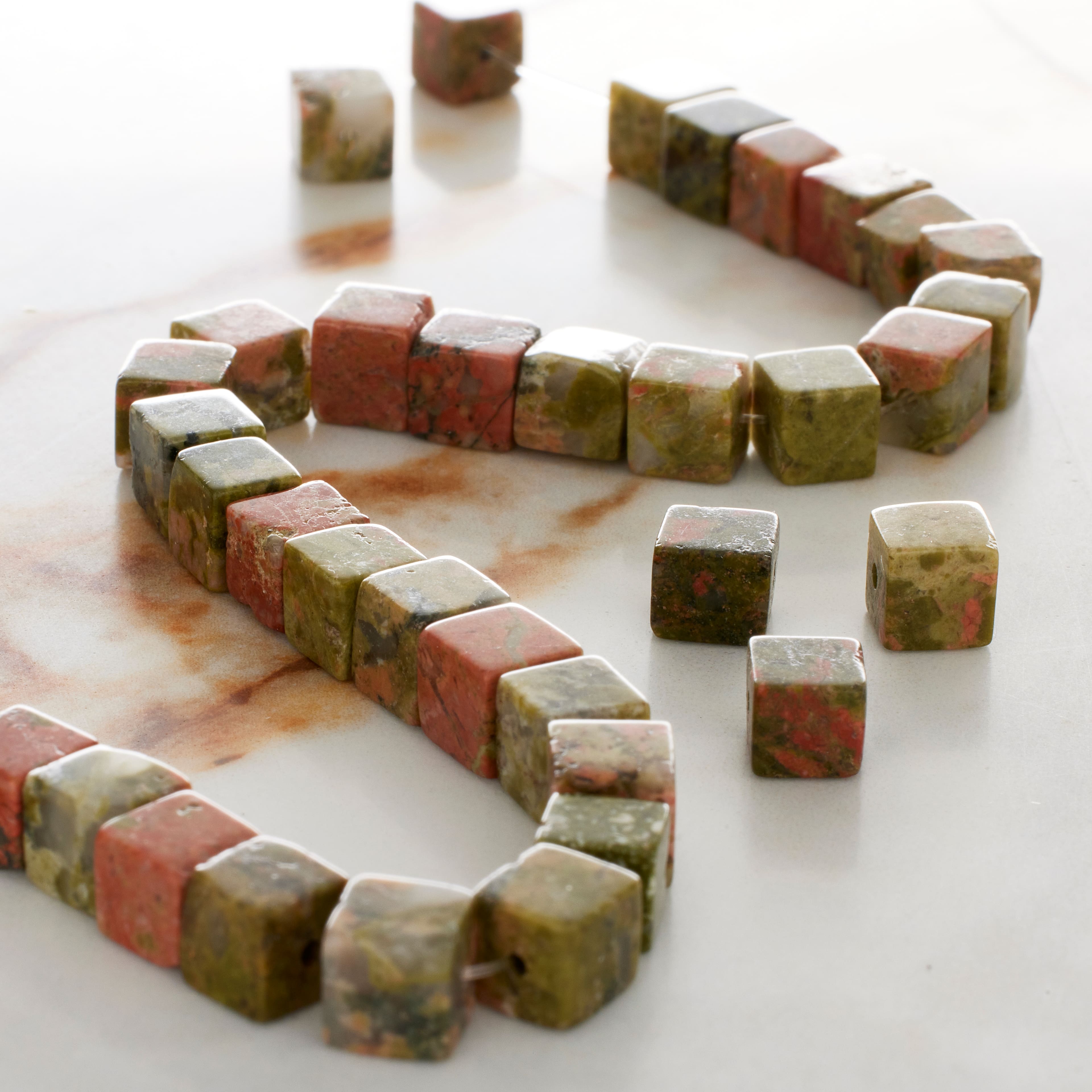 Green Unakite Cube Beads, 6mm by Bead Landing&#x2122;