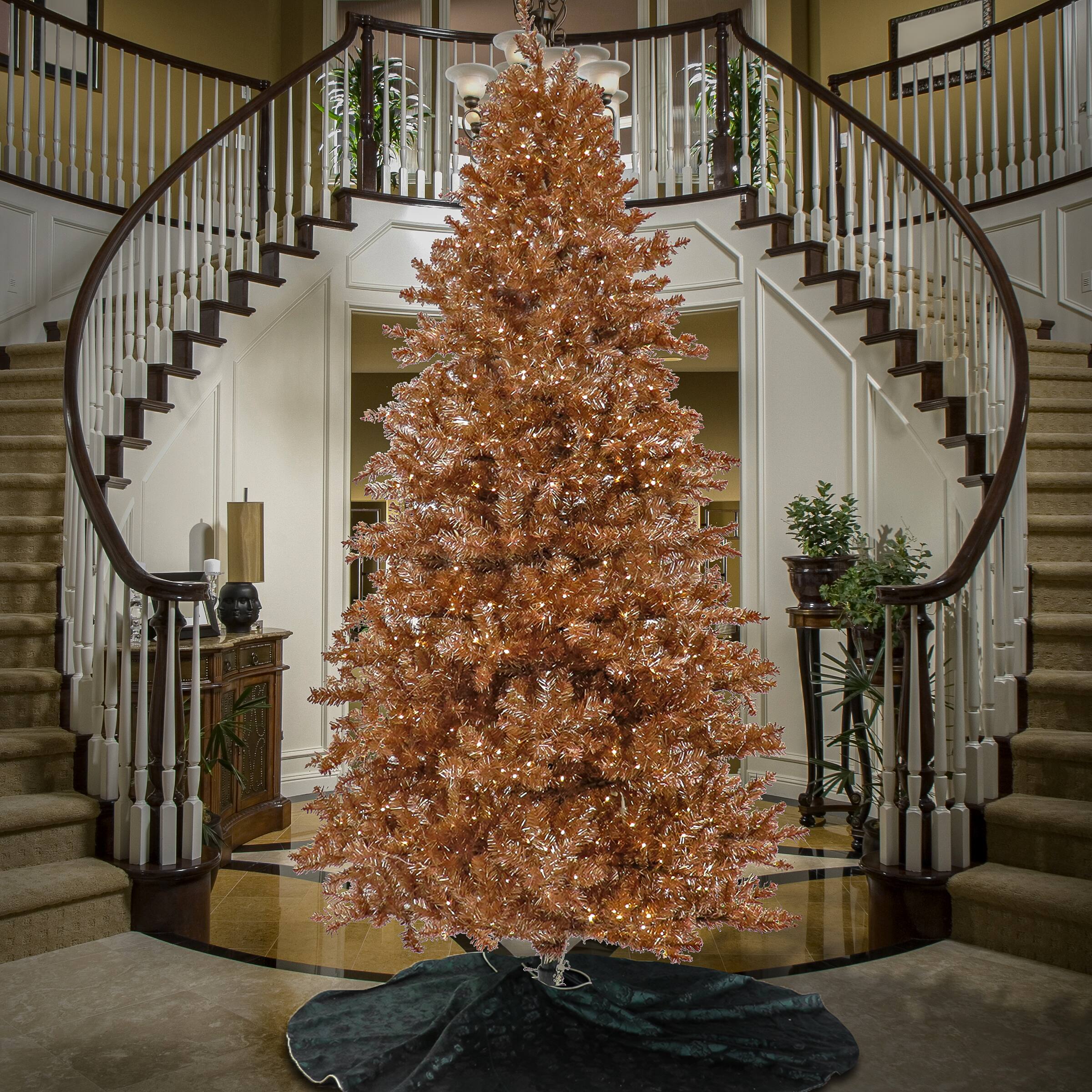 10ft. Pre-Lit Rose Gold Metallic Artificial Christmas Tree, White LED Lights