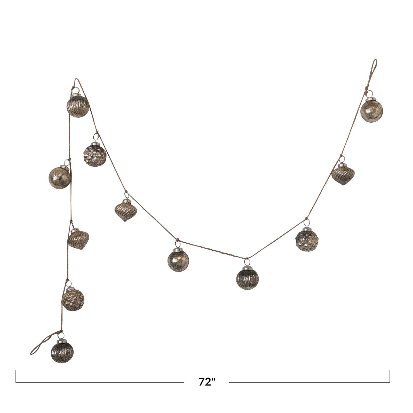 Hello Honey&#xAE; 6ft. Antique Silver Finish Embossed Mercury Glass Ornament Garland