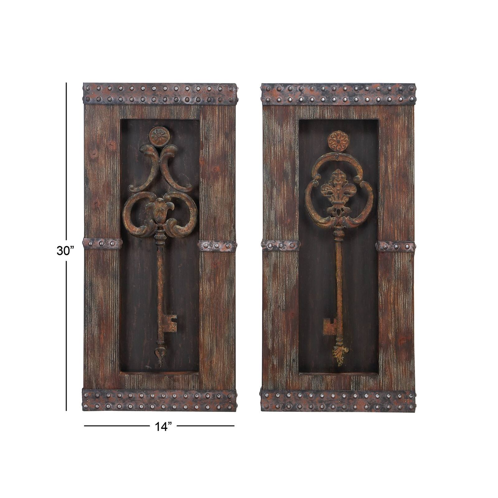 Brown Wood & Metal Rustic Key Wall Décor Set