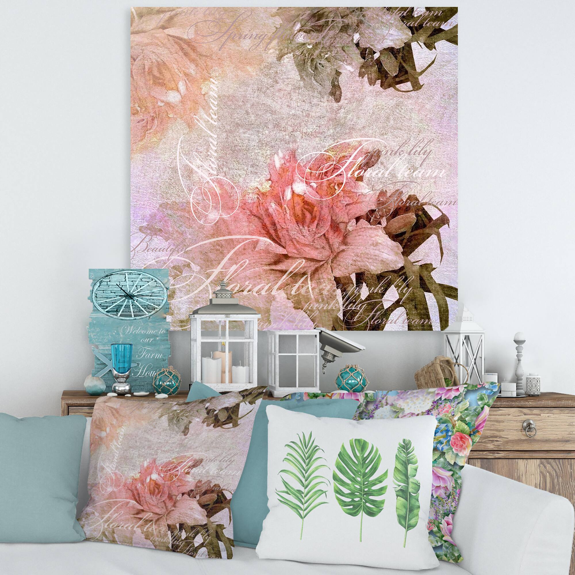 Designart - Vintage Flowers In Pastel Colours - Traditional Canvas Wall Art Print