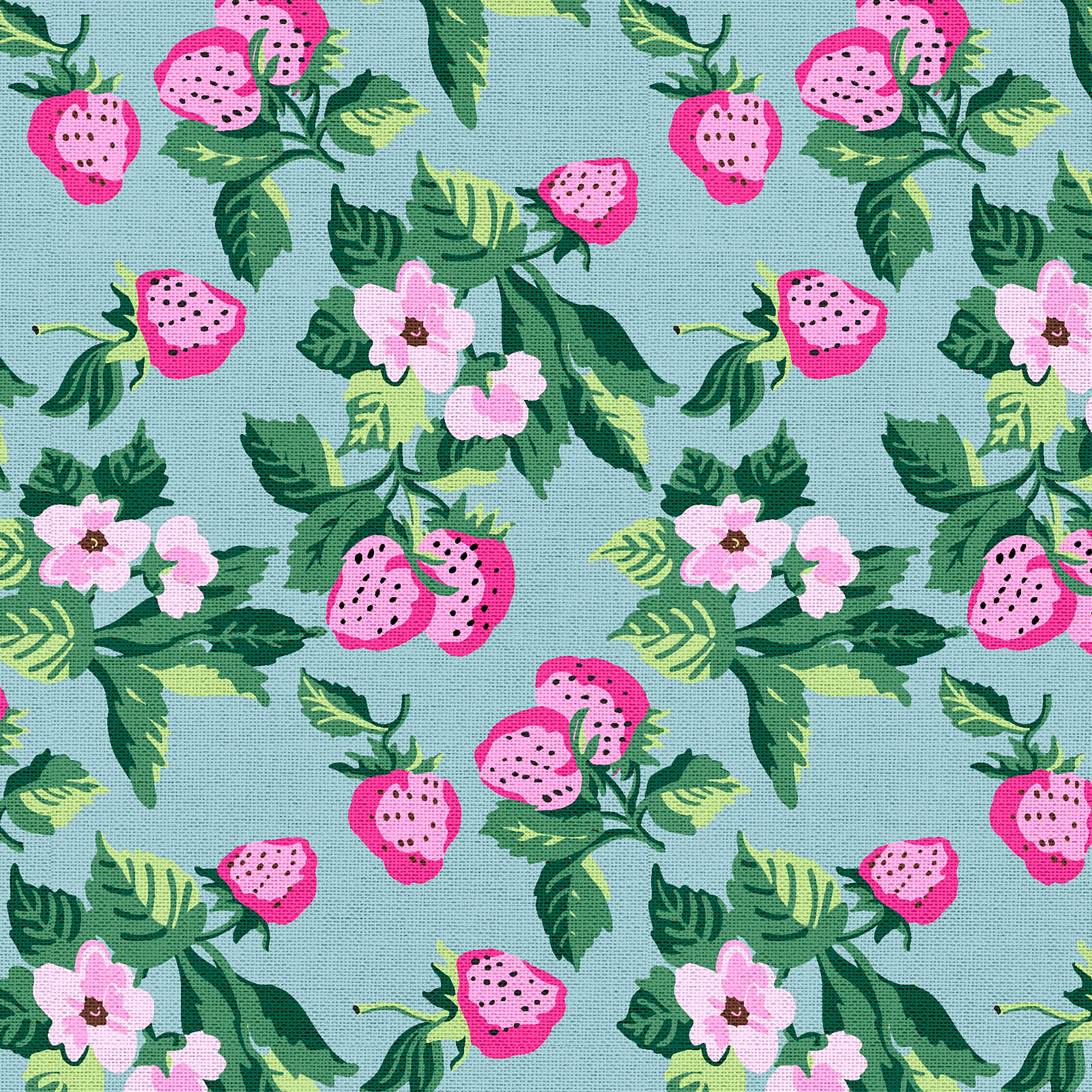 Madcap Cottage Prints Charming Strawberry Blue Cotton Fabric