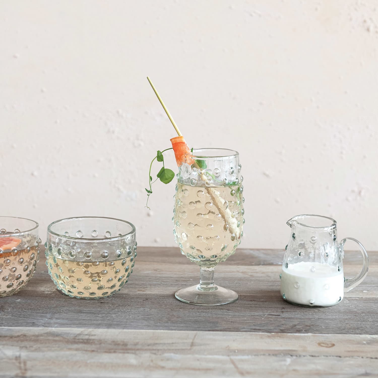 12oz. Clear Glass Hobnail Stemmed Drinking Glass Set, 6ct.