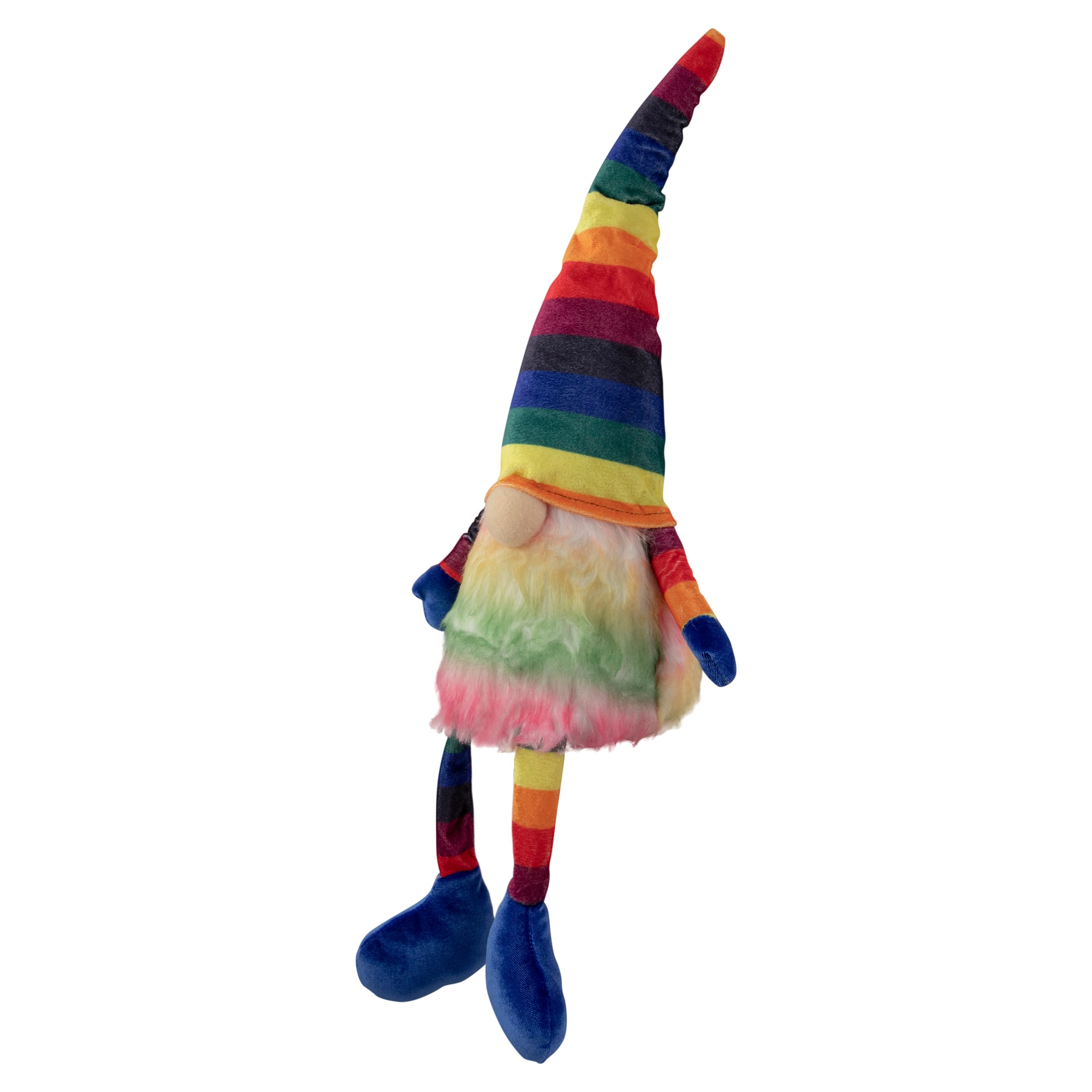 20&#x22; Bright Striped Rainbow Springtime Gnome with Dangling Legs