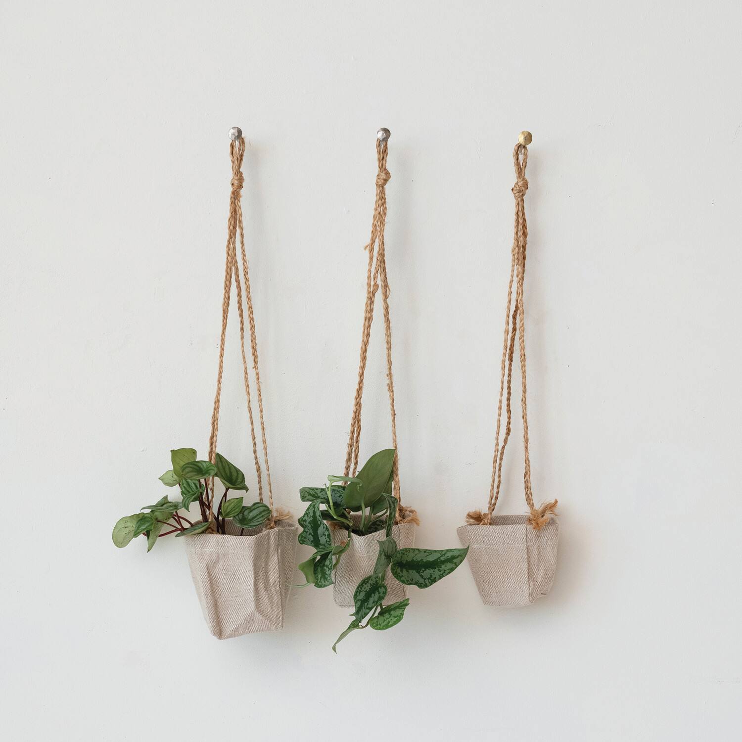 Hello Honey&#xAE; Natural Round Jute &#x26; Cotton Hanging Planter Set