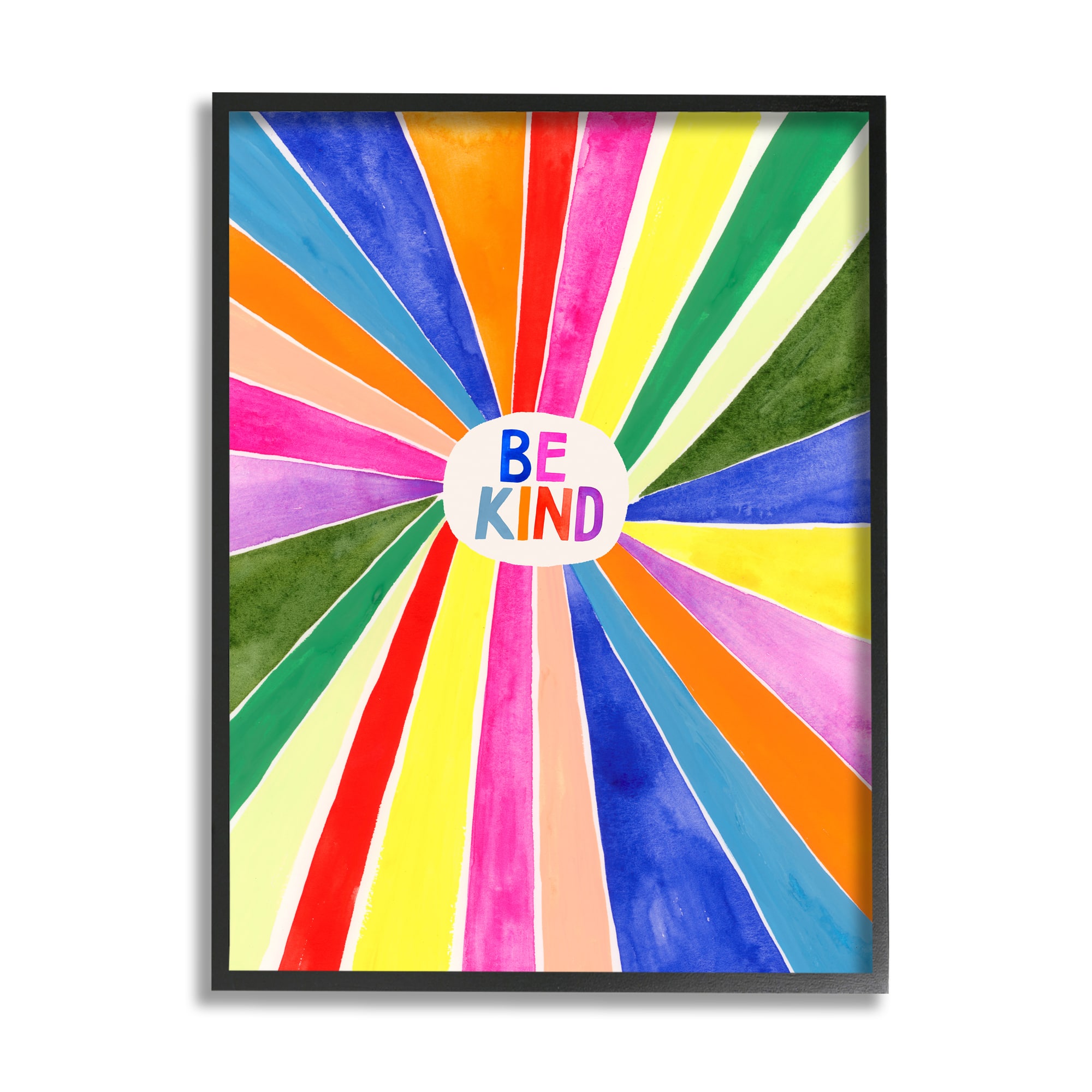 Stupell Industries Be Kind Phrase Rainbow Stripe Burst Framed Wall Art