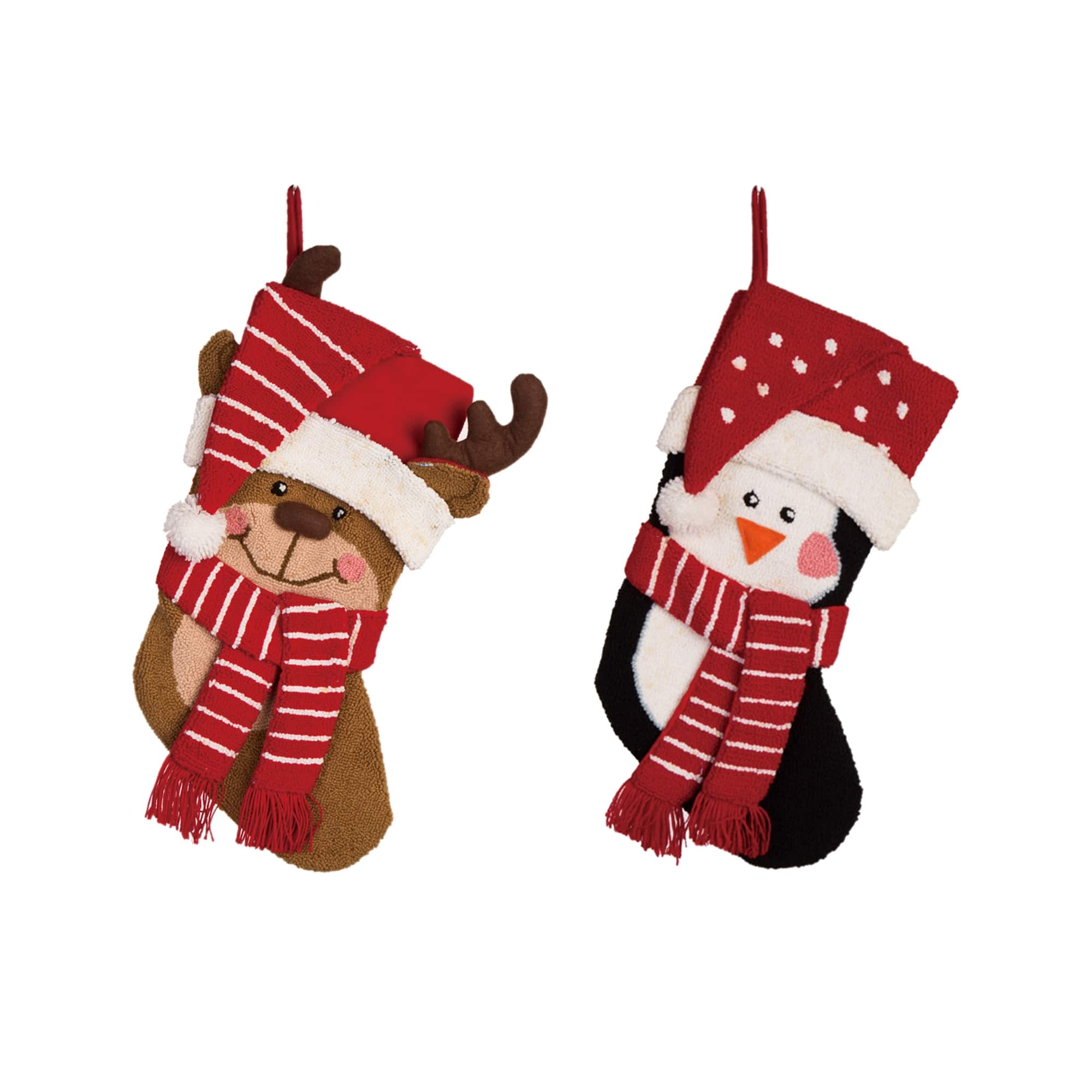 Glitzhome&#xAE; 18.9&#x22; 3D Penguin &#x26; Reindeer Hooked Stockings, 2ct.