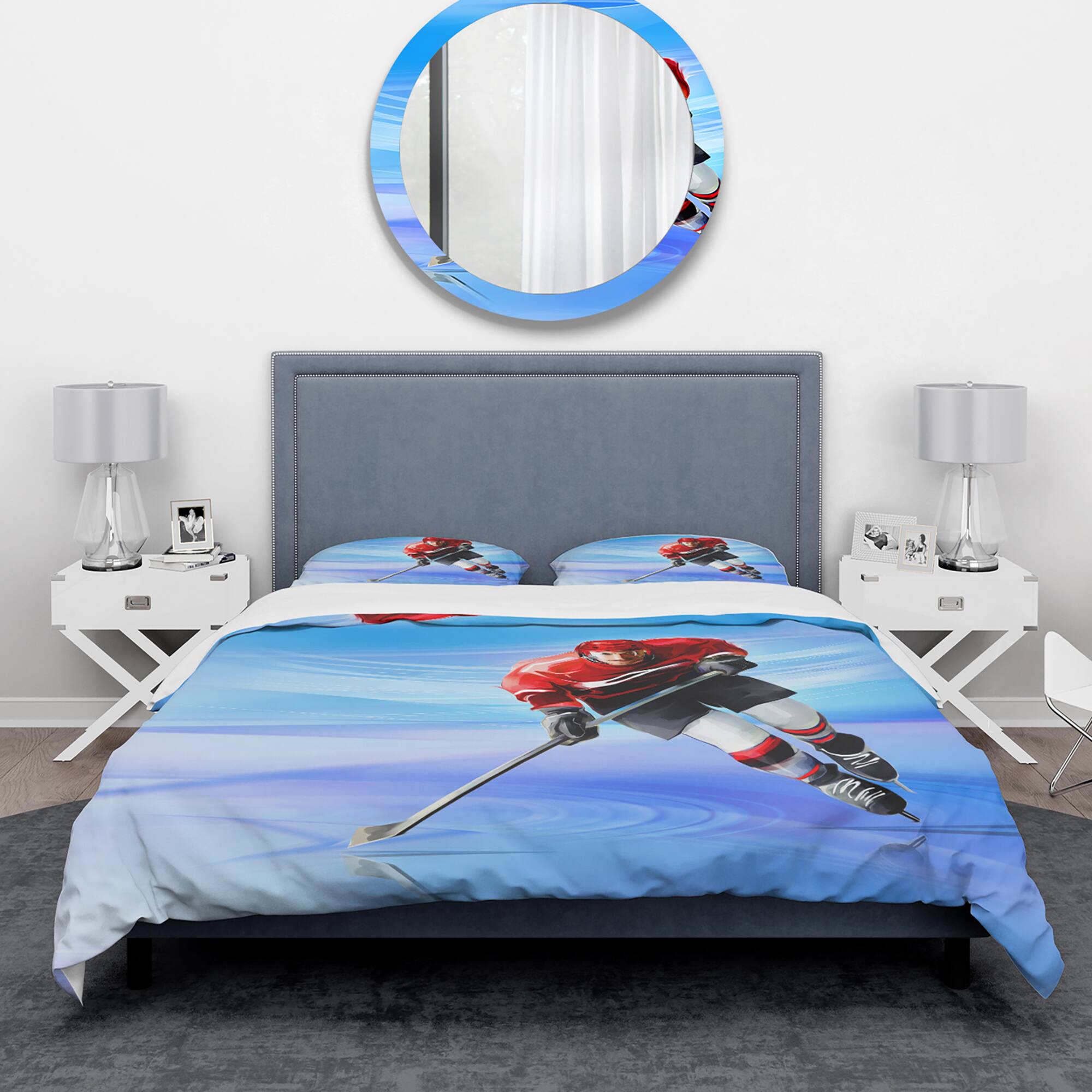Designart &#x27;Male Hokey Player&#x27; Abstract Portrait Bedding Set - Duvet Cover &#x26; Shams