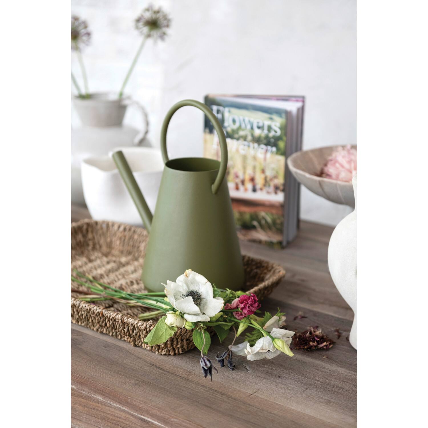 Hello Honey&#xAE; 11.5&#x22; Matte Green Textured Metal Garden Watering Can