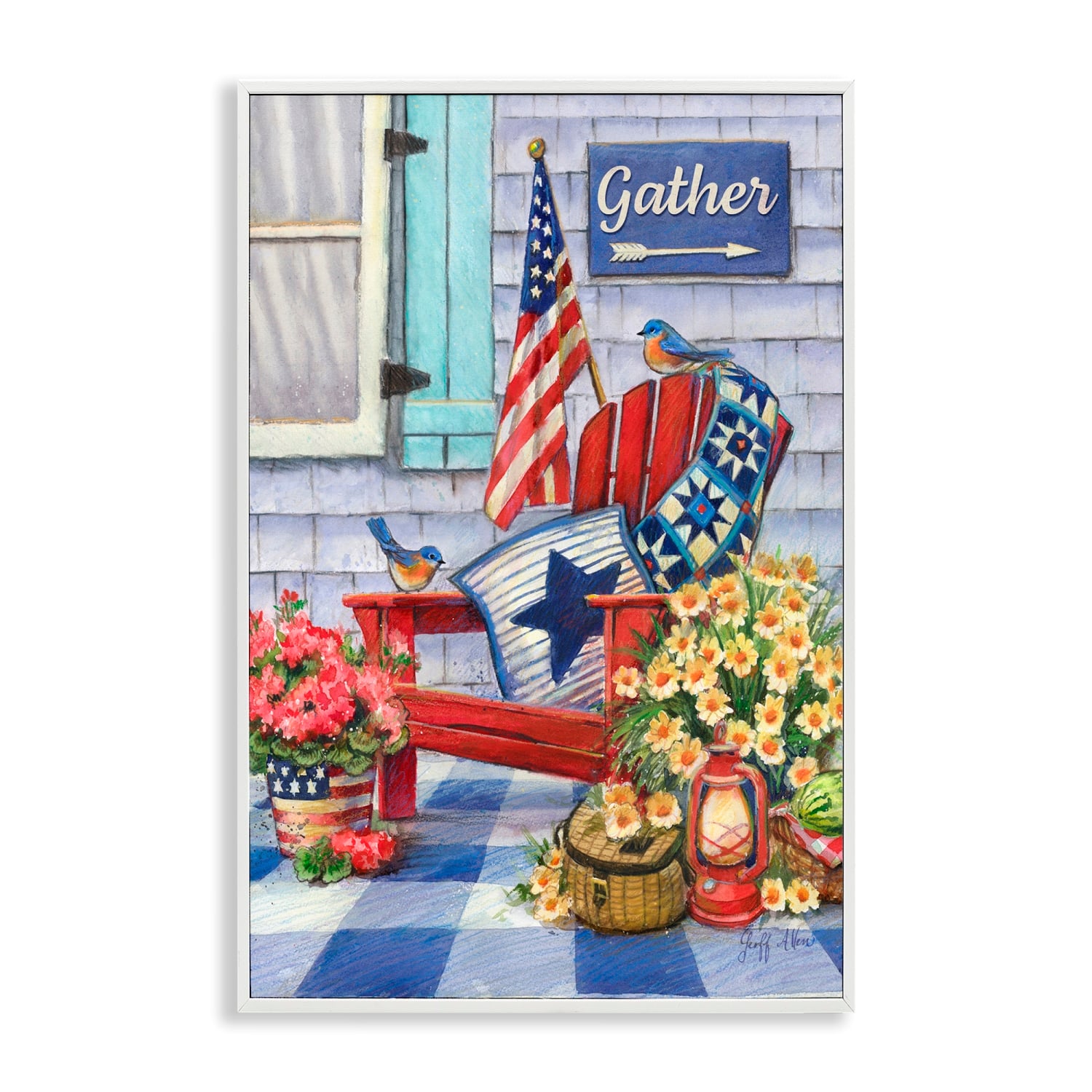 Stupell Industries Patriotic Porch View Framed Giclee Art