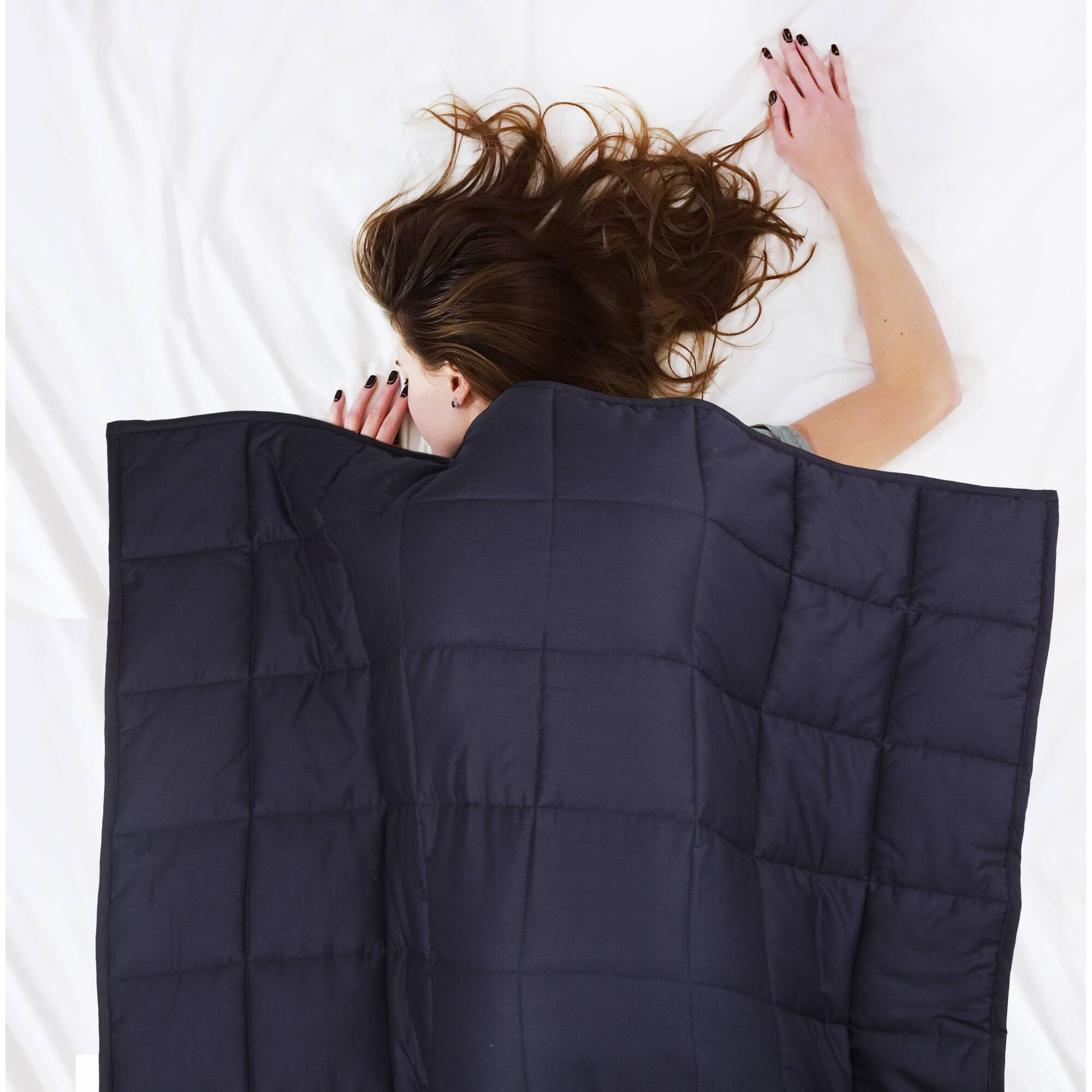 Glitzhome&#xAE; Navy Blue Cotton Shell Quilted Weighted Blanket with Polyester Filling