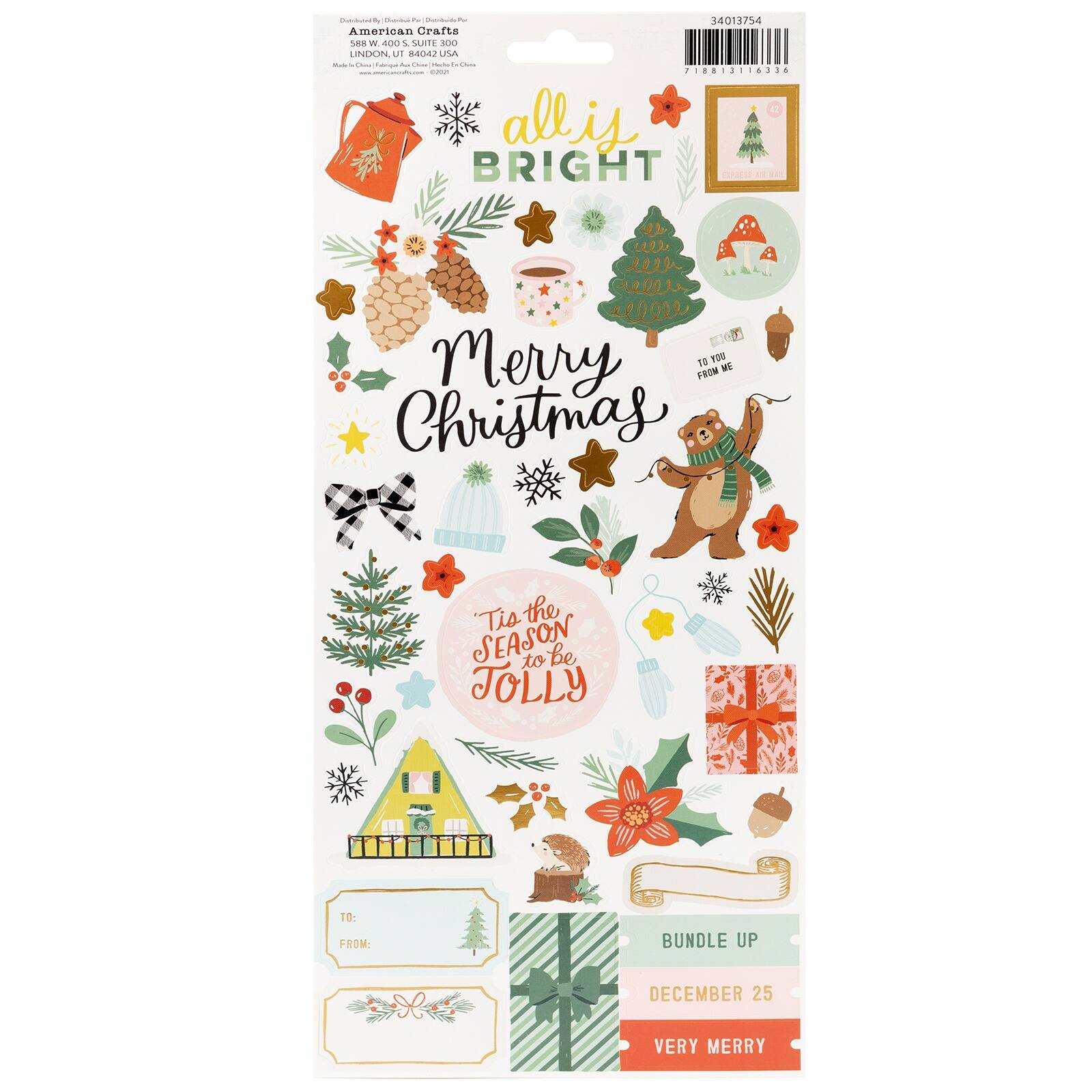 American Crafts&#x2122; Mittens &#x26; Mistletoe Cardstock Stickers