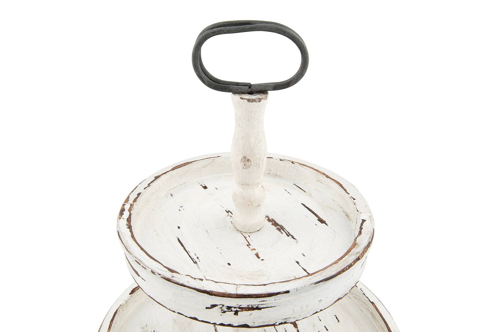 Hello Honey® 18.5" Distressed Cream Wood 2-Tier Tray