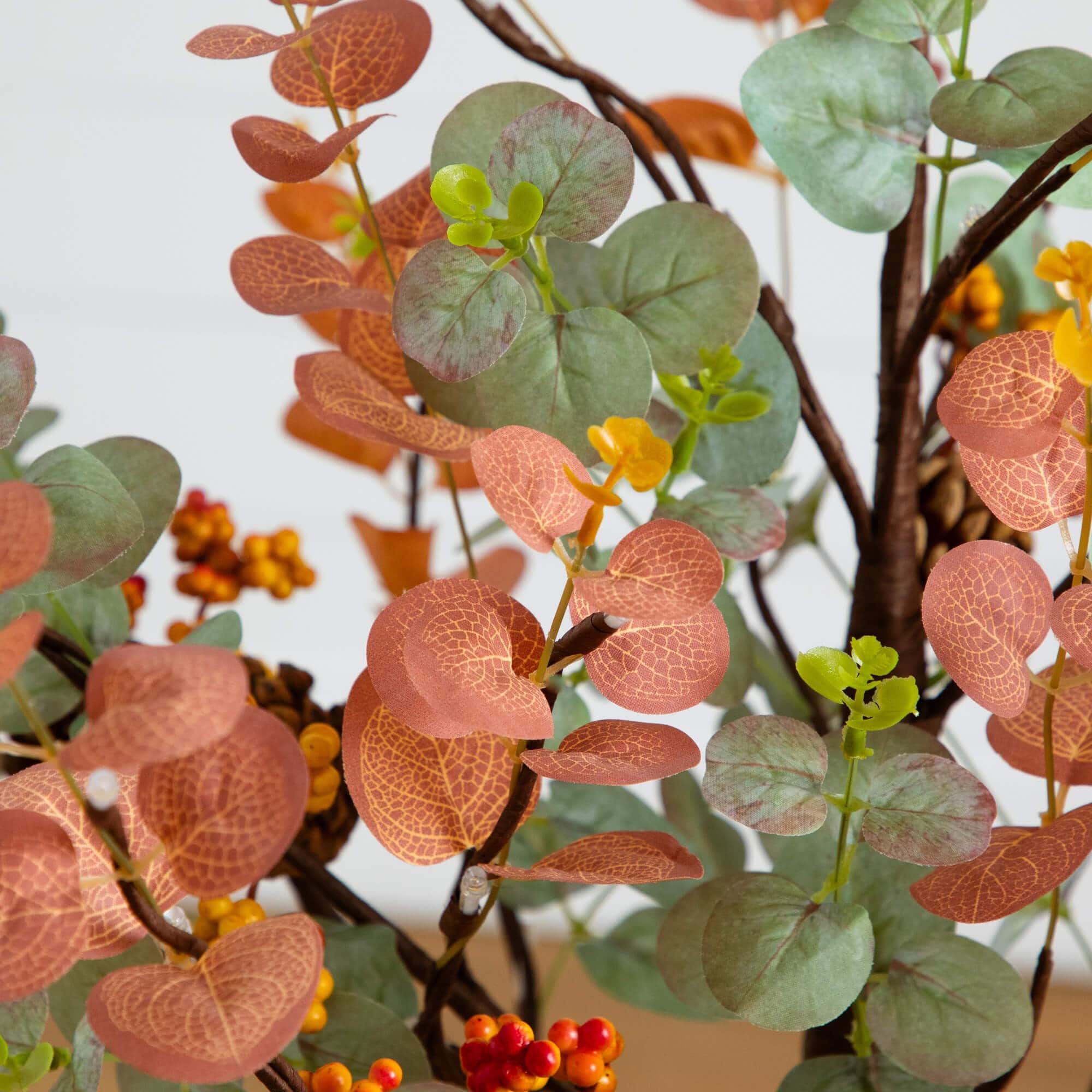 4ft. Pre-Lit Autumn Eucalyptus Artificial Fall Tree with Pinecones, Berries and 60 Warm White LED Lights