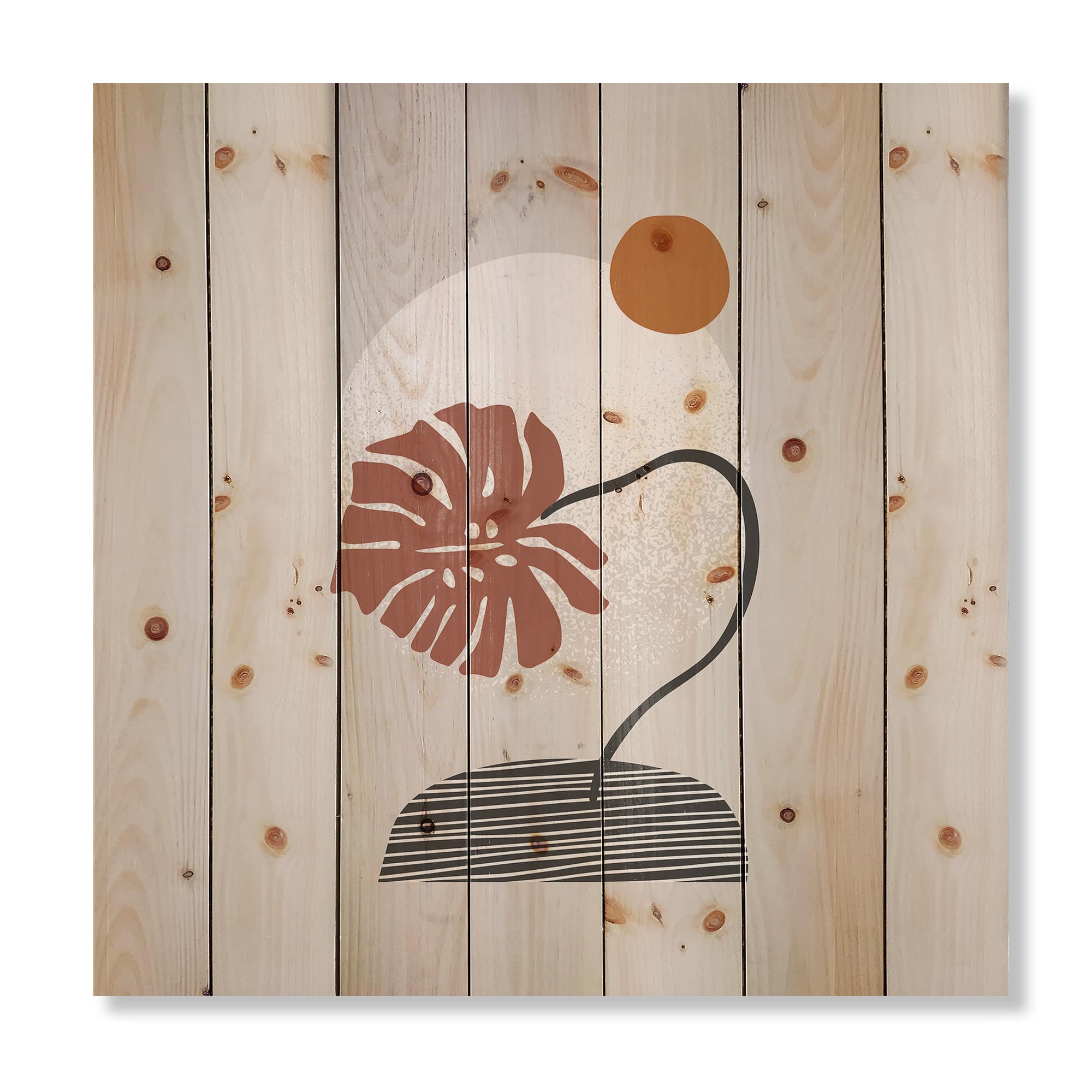 Designart - Tropical Palm Leaf & Abstract Geometry Shapes III - Modern Print on Natural Pine Wood