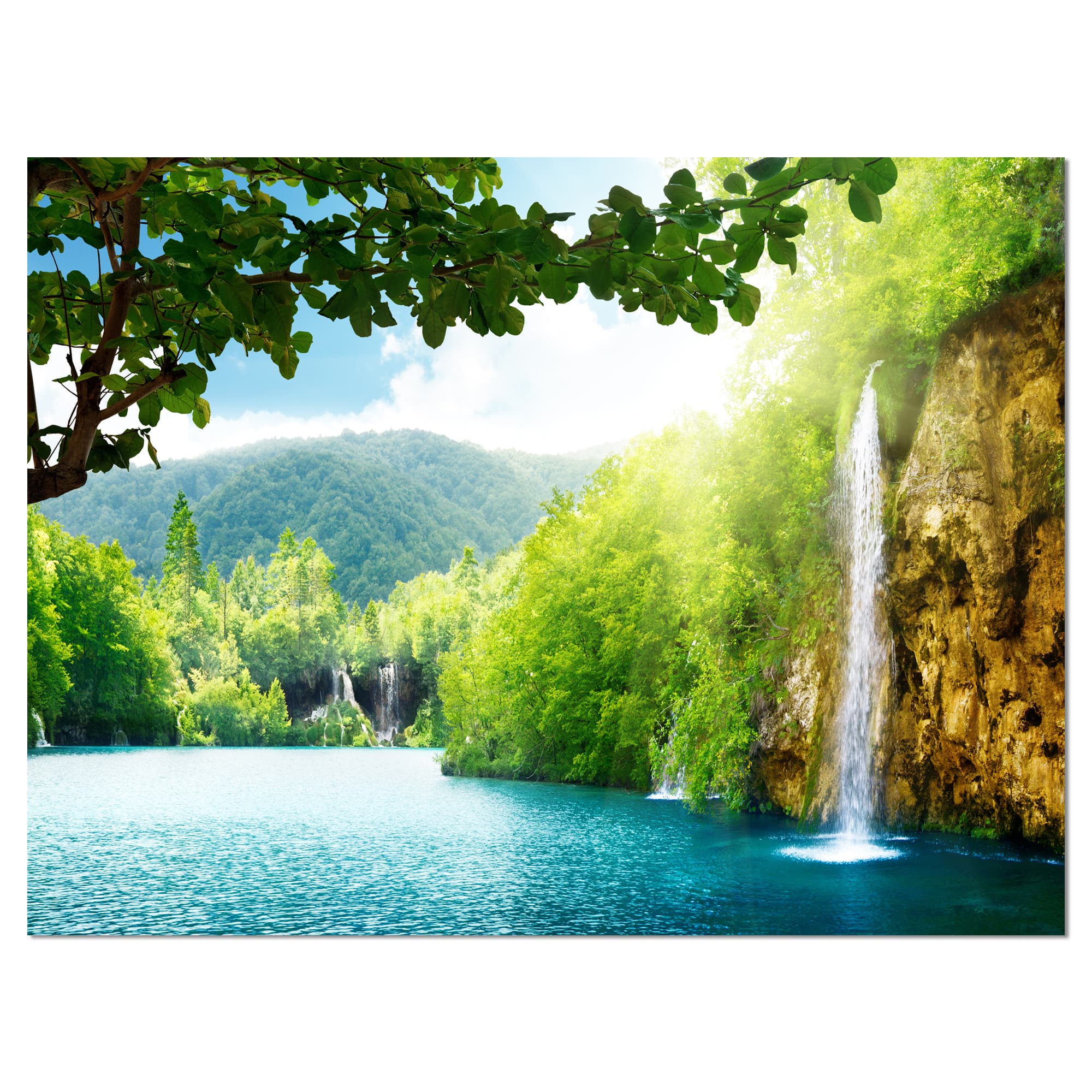 Designart - Waterfall in Deep Forest - Landscape Photography Canvas Art Print