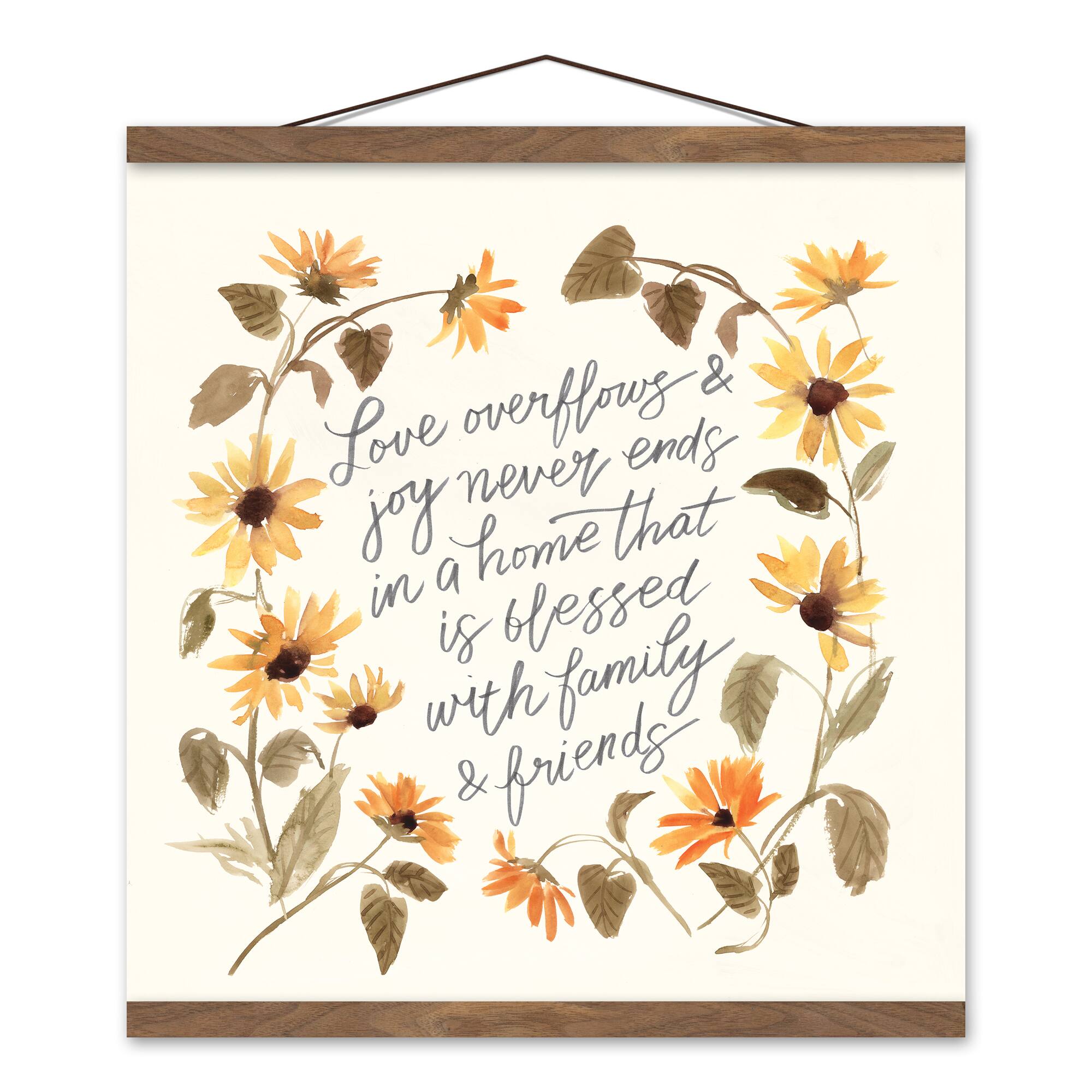 Love Overflows and Joy Never Ends Teak Hanging Canvas