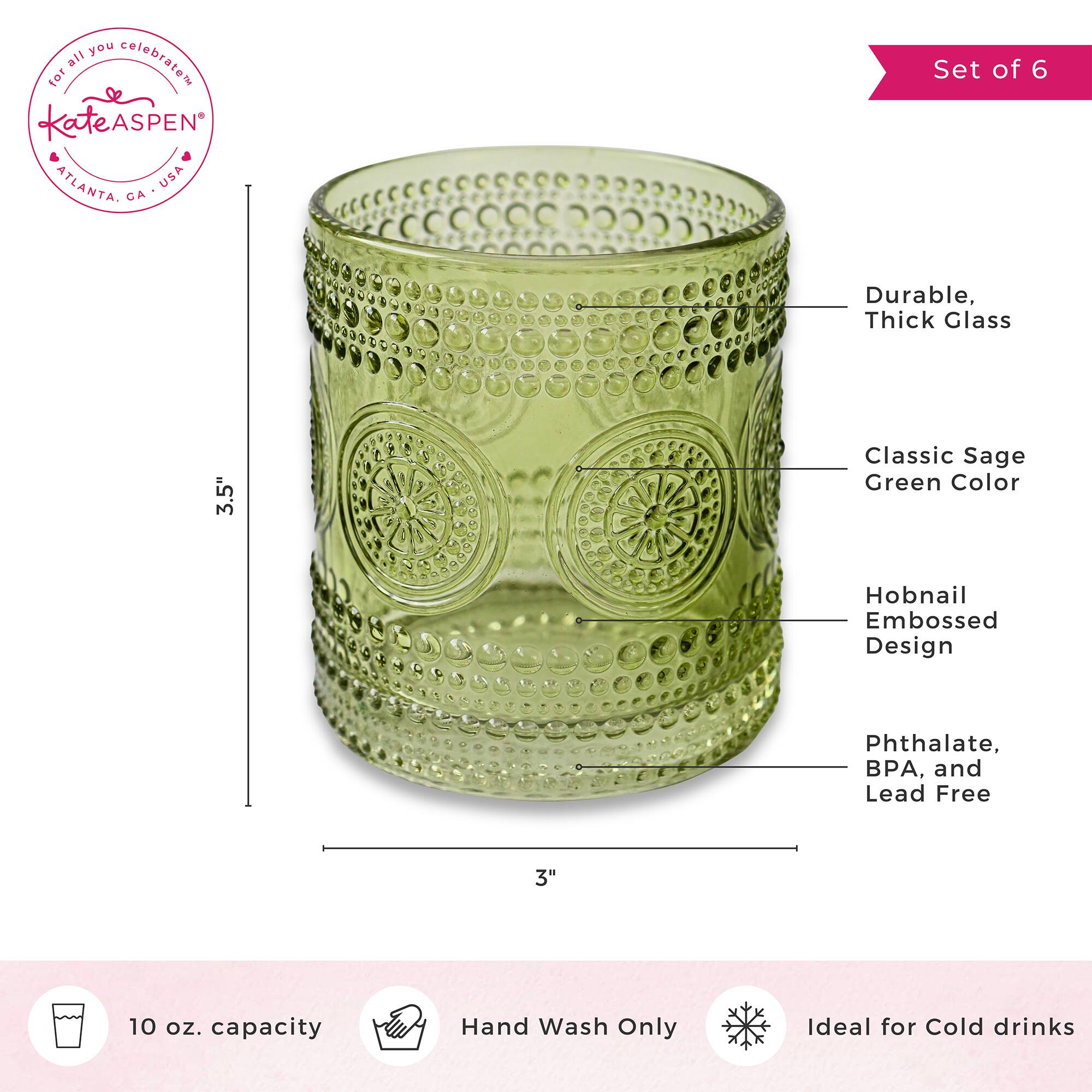 Kate Aspen® 10oz. Hobnail Beaded Floral Green Drinking Glasses, 6ct.
