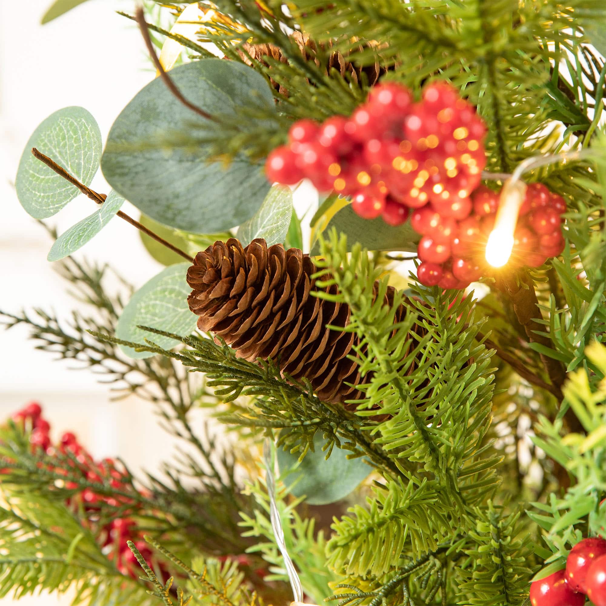 3ft. Pre-Lit Pine Needle & Eucalyptus Leaf Artificial Urn Christmas Porch Tree, Warm White LED Lights