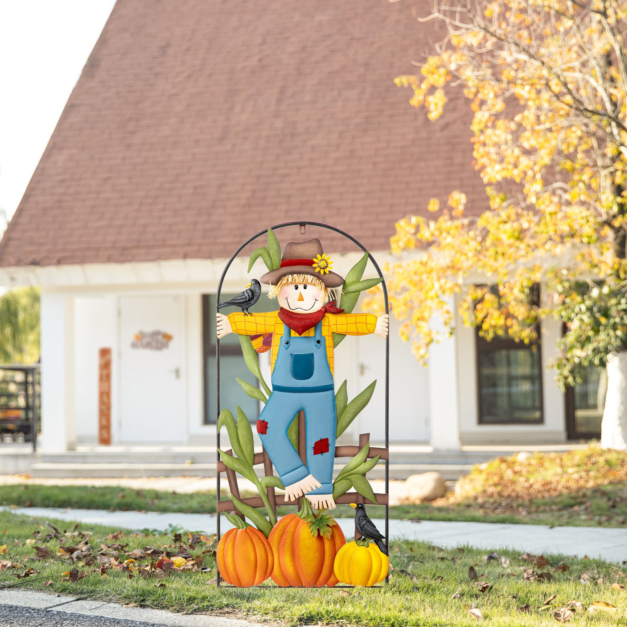 Glitzhome&#xAE; 3.5ft. Fall Metal Arch Scarecrow Yard Stake