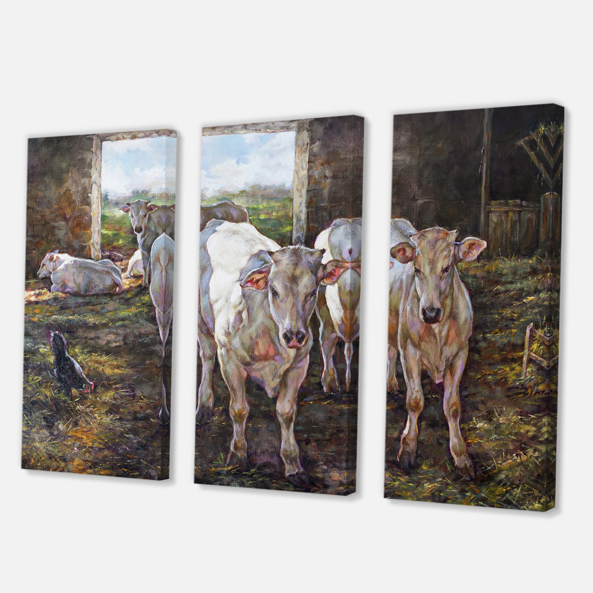 Designart - Two Cows In The Stable - Farmhouse Canvas Wall Art Print