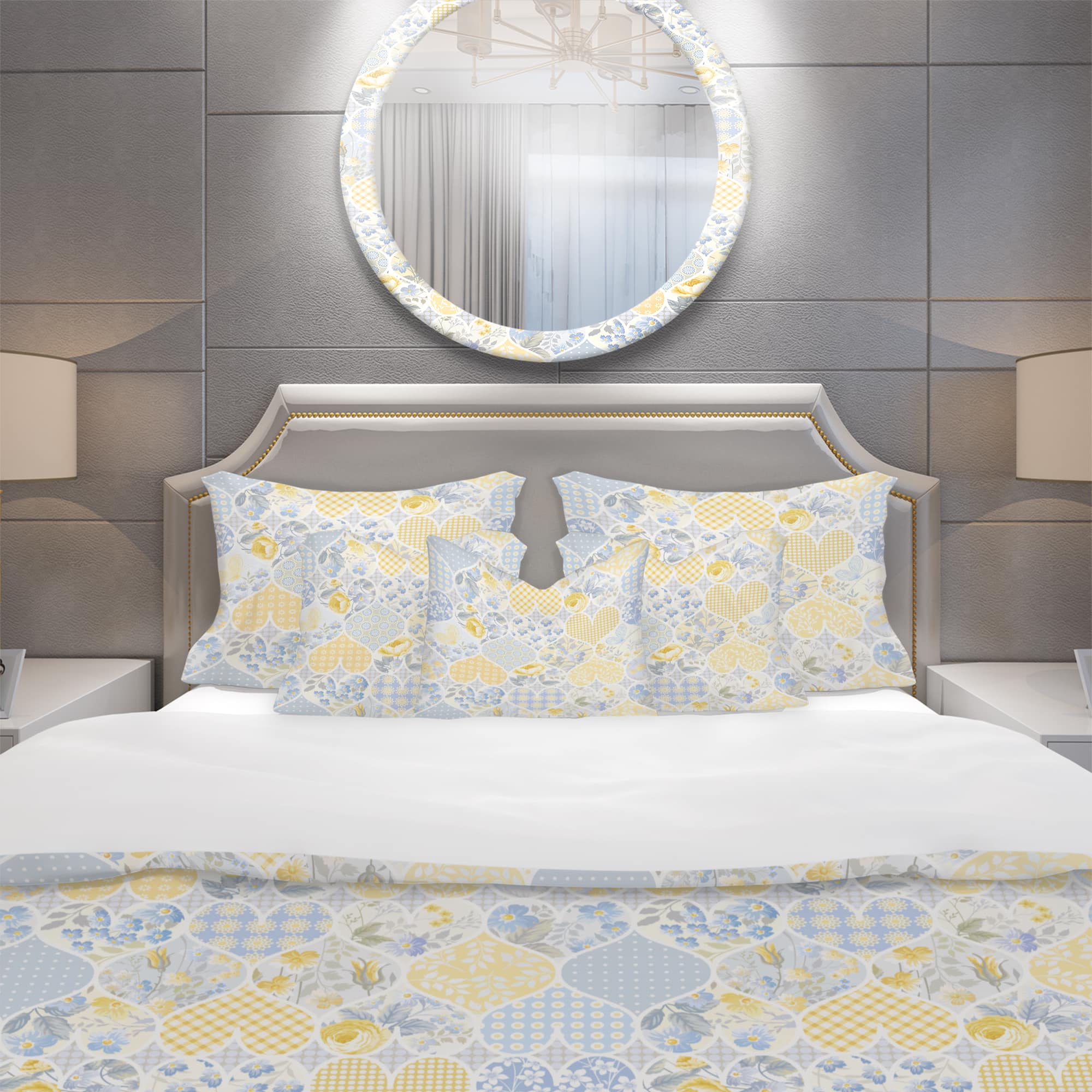 Designart 'Patchwork Pattern with Hearts' Patterned Bedding Set - Duvet Cover & Shams