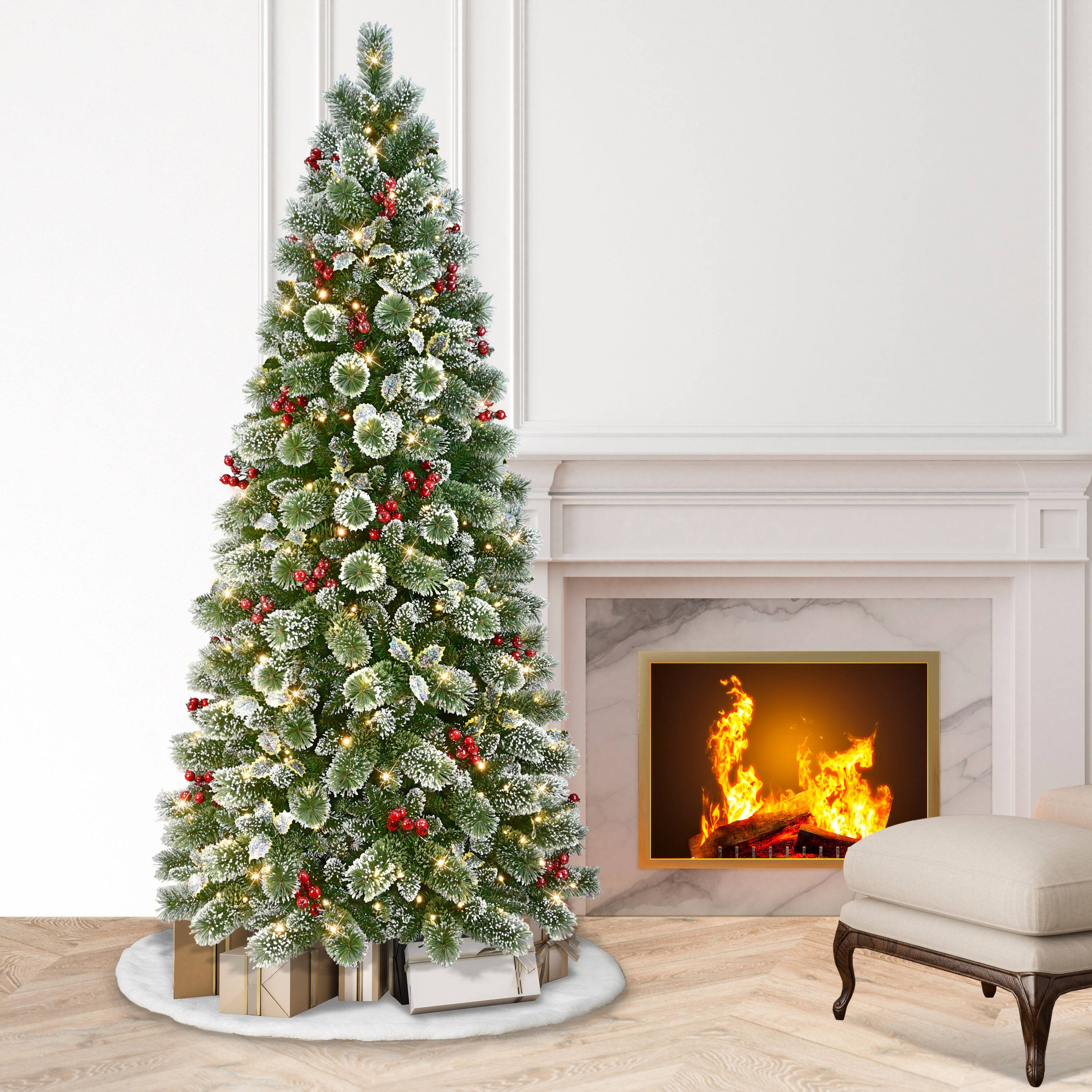 7.5ft. Pre-Lit Snowy Silverton Slim Pine Artificial Christmas Tree, Dual-Color LED Lights