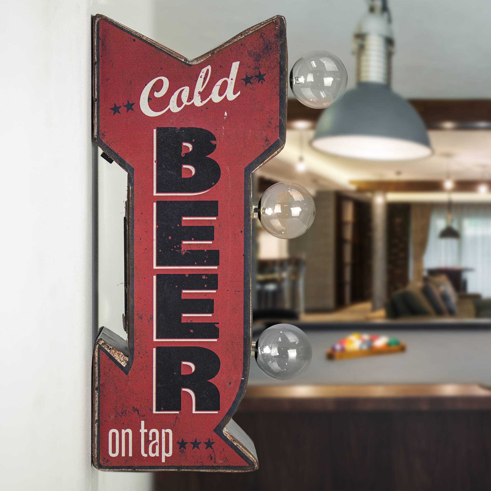 Cold Beer On Tap Vintage Mini Metal LED Marquee Arrow Wall Sign
