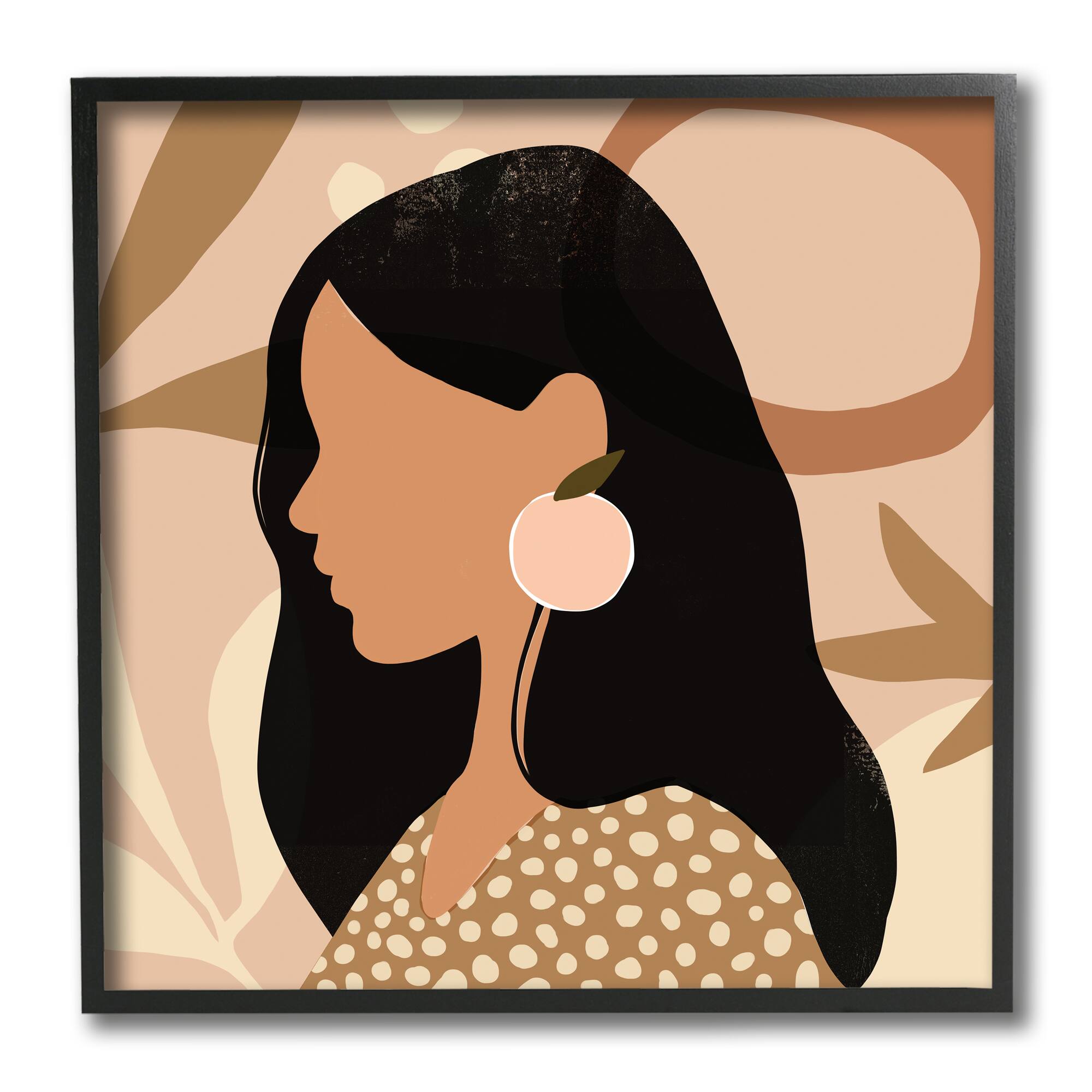Stupell Industries Woman With Peach Earring Black Framed Wall Art