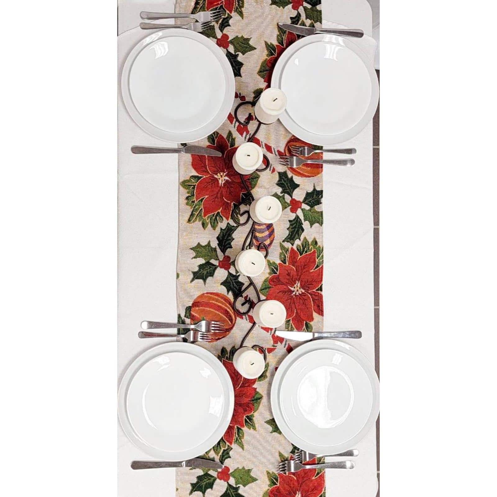Wizardi 13.75" x 67" Festive Poinsettias Christmas Table Runner