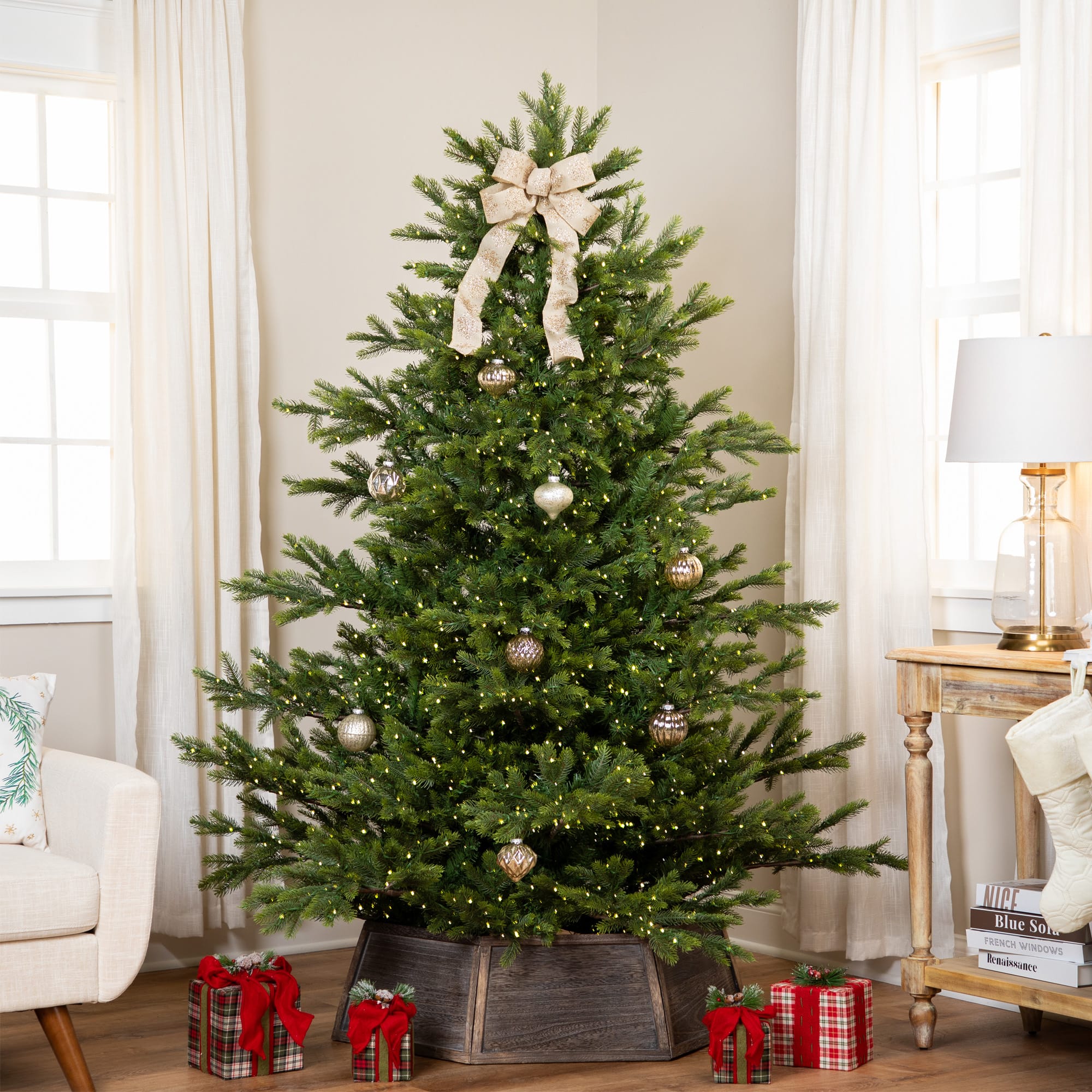 7.5ft. Pre-Lit Oregon Noble Fir Artificial Christmas Tree, Warm White LED Lights